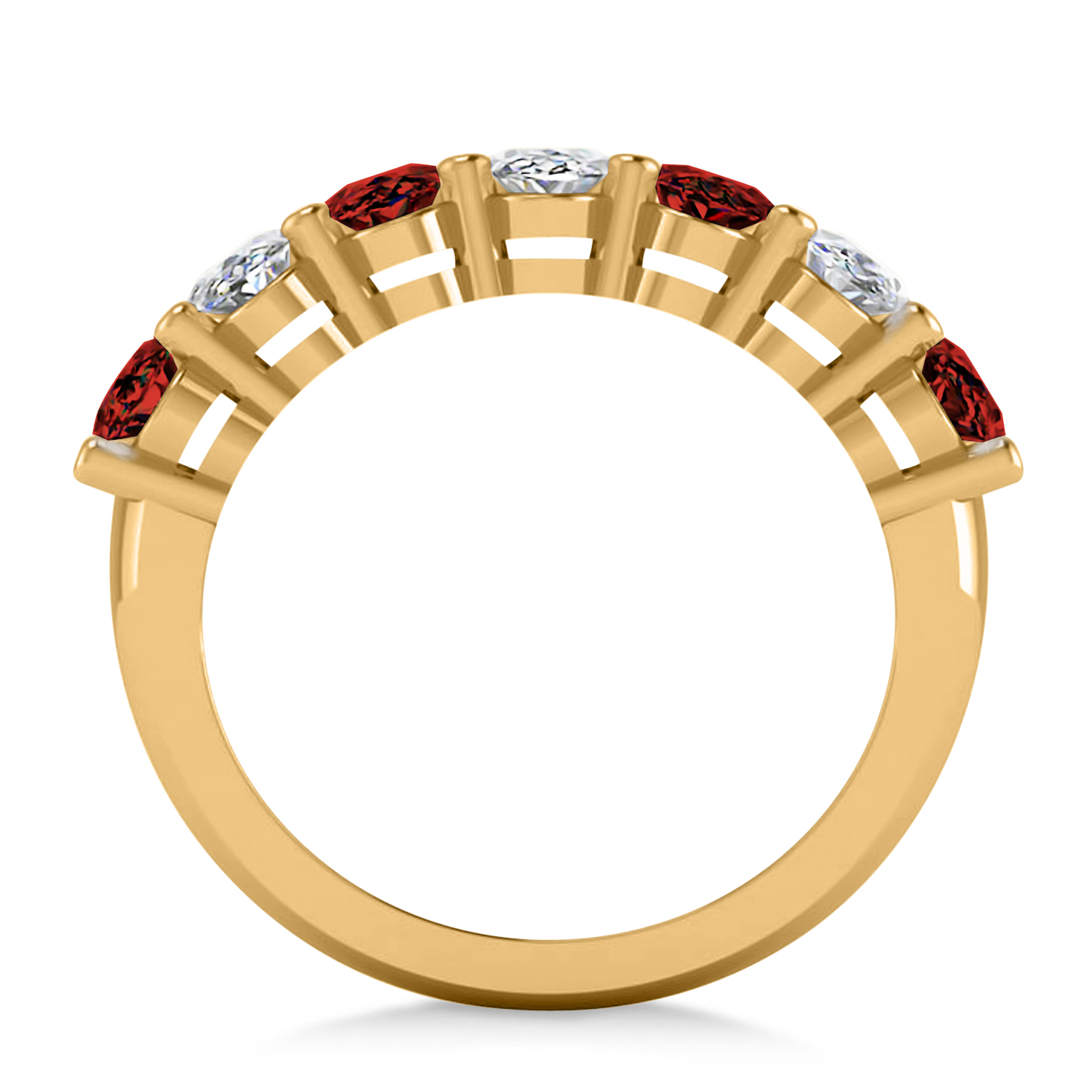 Oval Diamond & Garnet Seven Stone Ring 14k Yellow Gold (3.70ct)