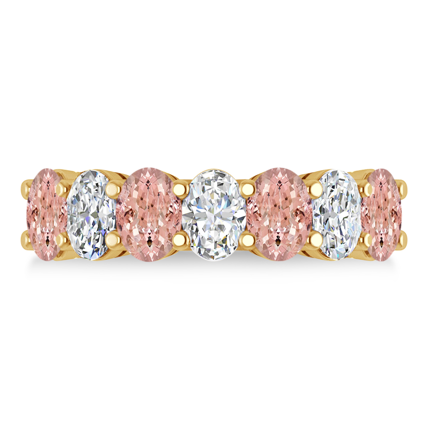 Oval Diamond & Morganite Seven Stone Ring 14k Yellow Gold (3.10ct)