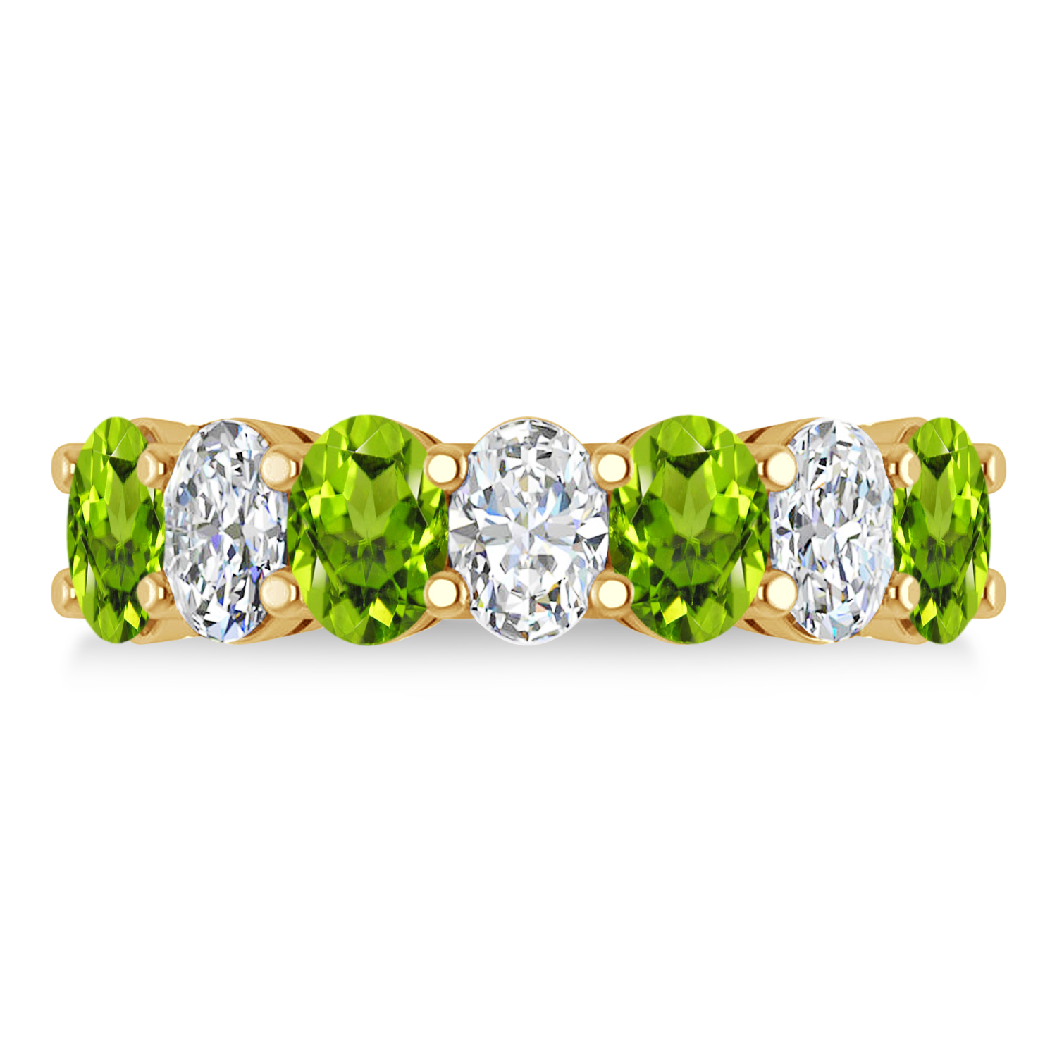 Oval Diamond & Peridot Seven Stone Ring 14k Yellow Gold (3.50ct)
