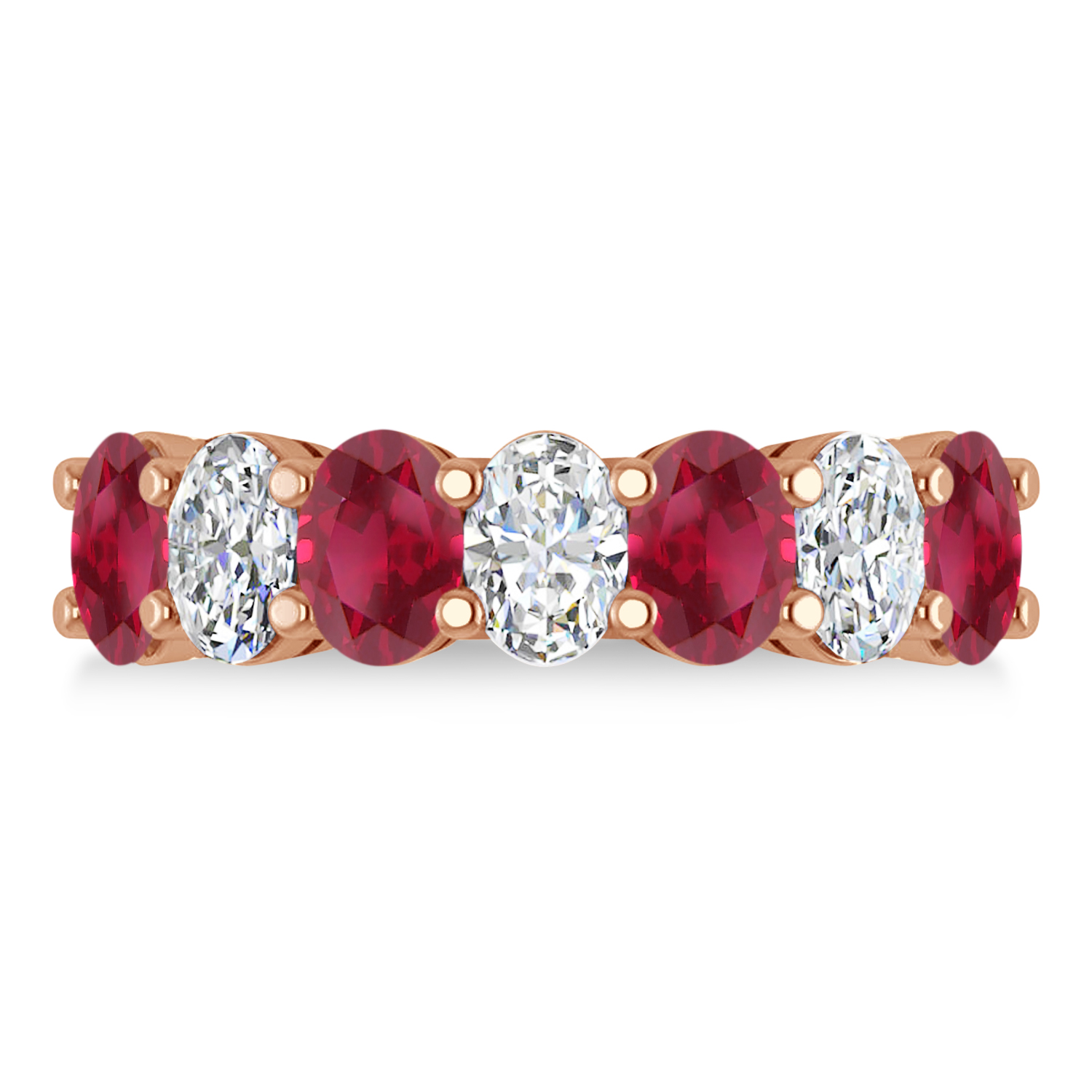 Oval Diamond & Ruby Seven Stone Ring 14k Rose Gold (3.90ct)