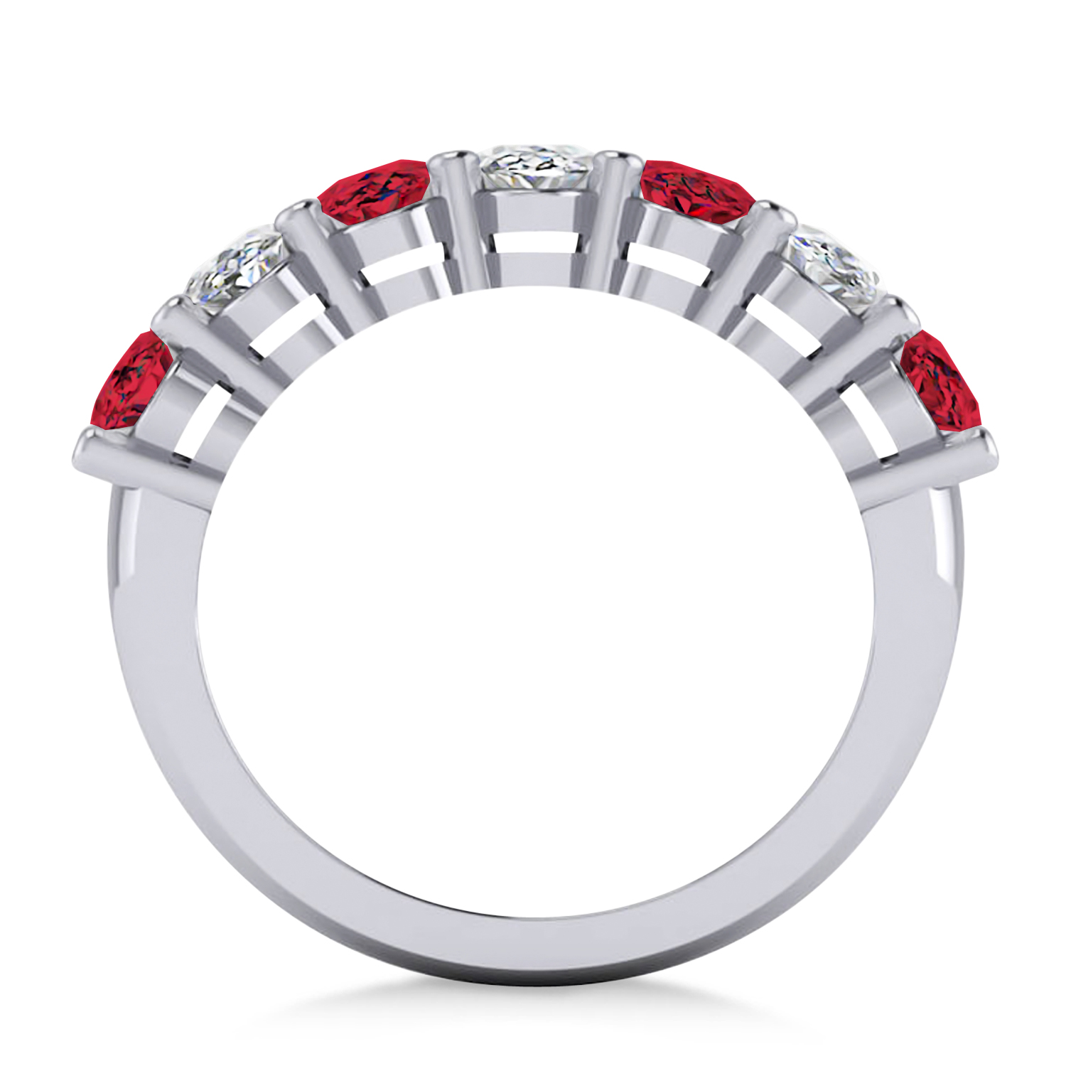 Oval Diamond & Ruby Seven Stone Ring 14k White Gold (3.90ct)