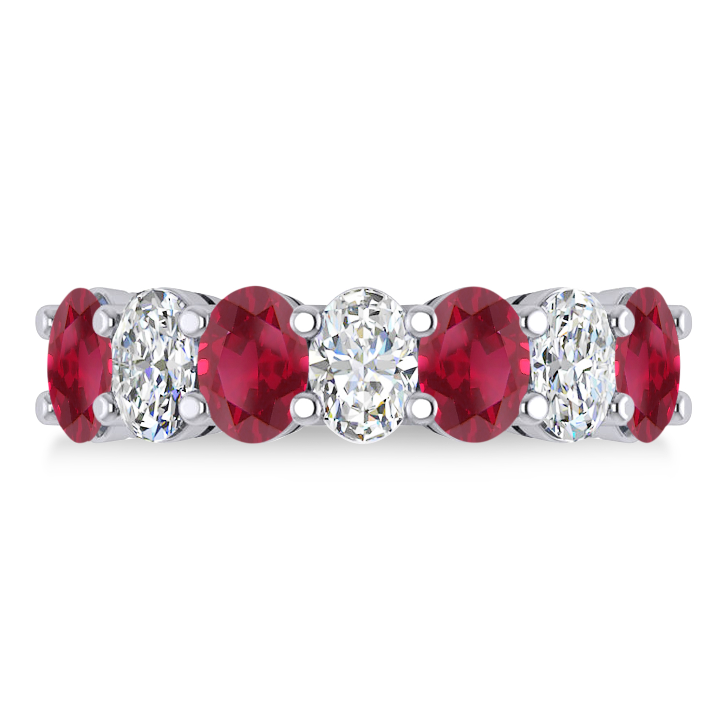 Oval Diamond & Ruby Seven Stone Ring 14k White Gold (3.90ct)