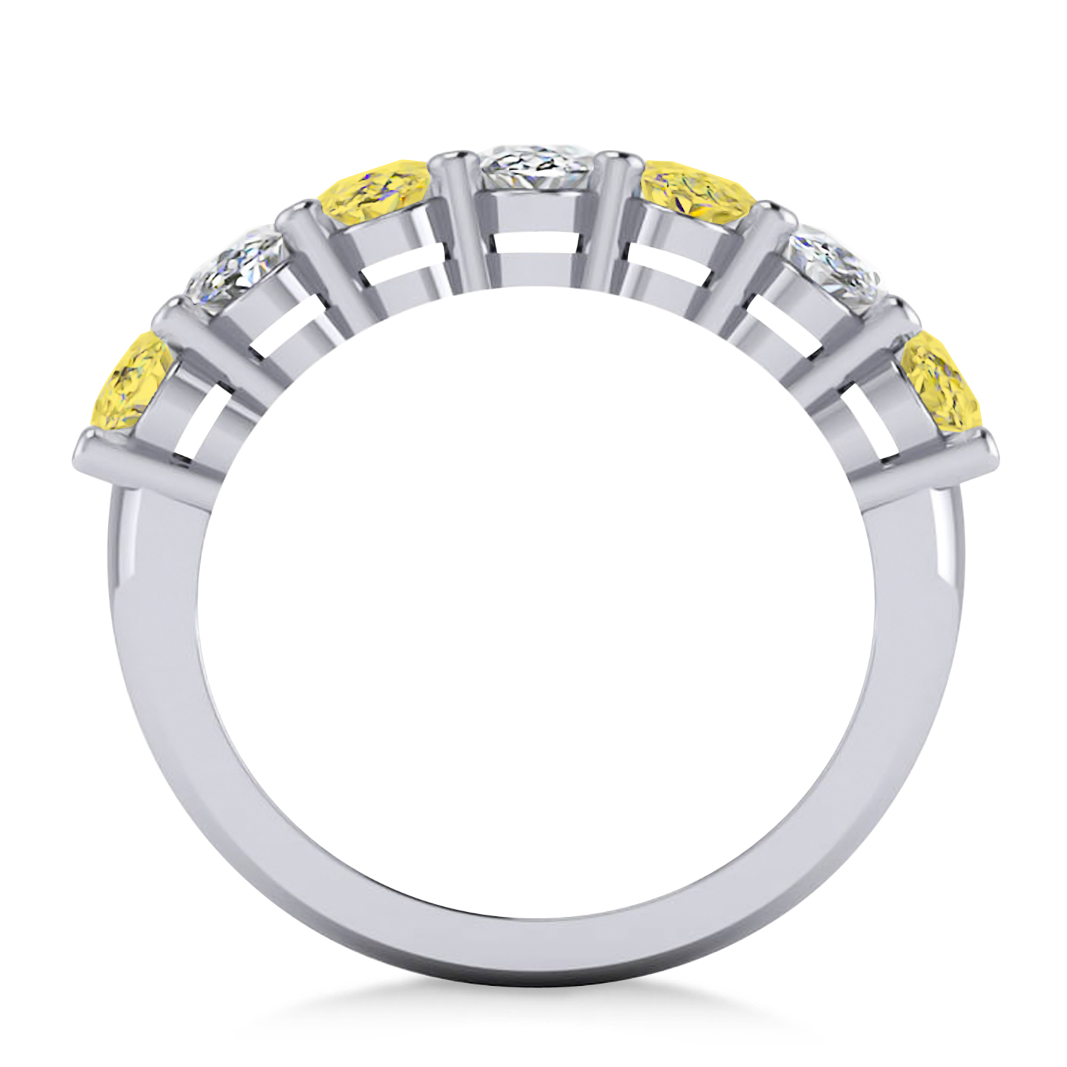 Oval Yellow & White Diamond Seven Stone Ring 14k White Gold (3.50ct)