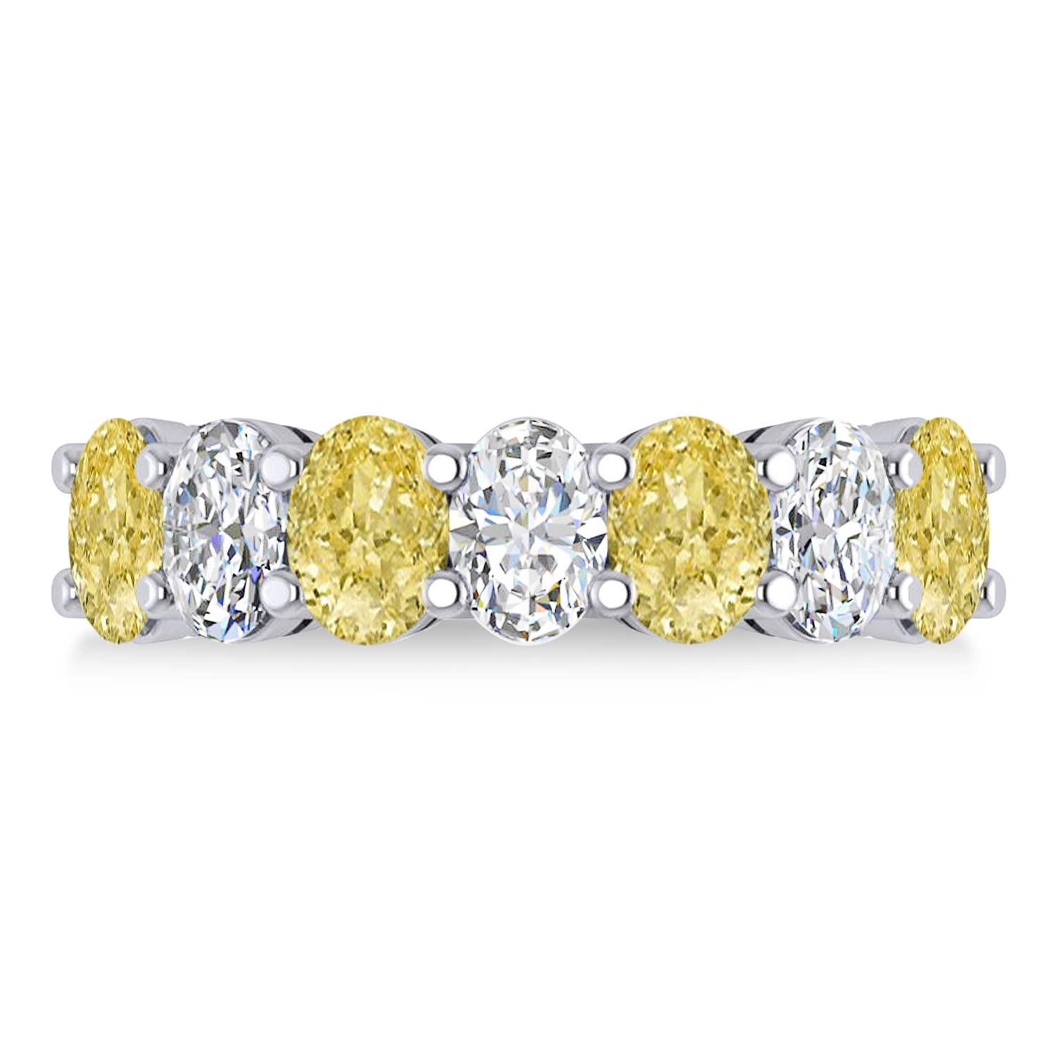 Oval Yellow & White Diamond Seven Stone Ring 14k White Gold (3.50ct)