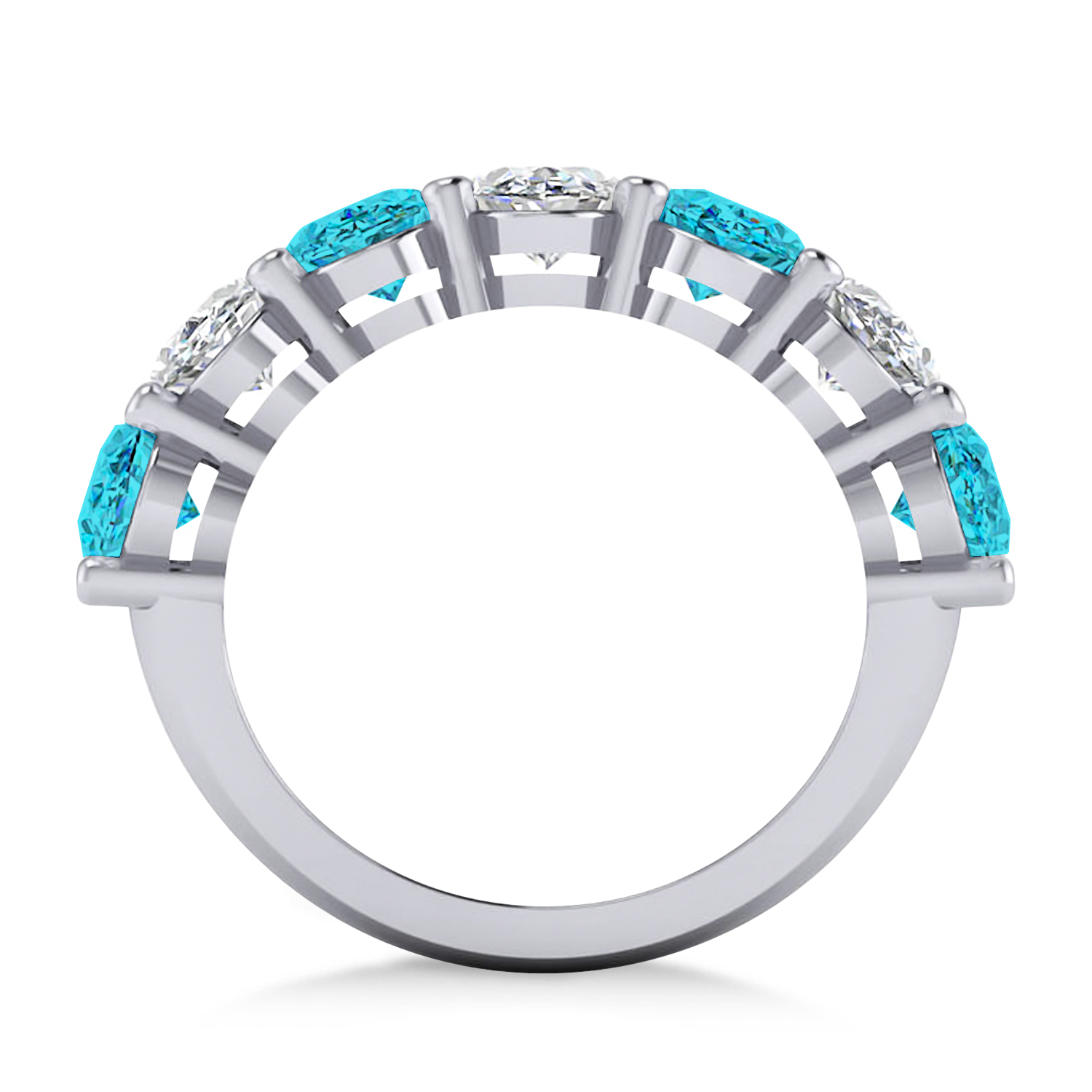 Oval Blue & White Diamond Seven Stone Ring 14k White Gold (7.00ct)