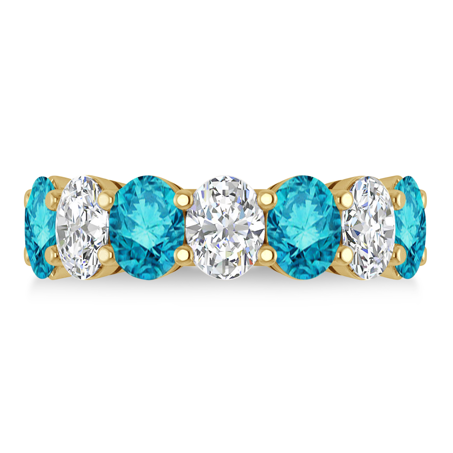 Oval Blue & White Diamond Seven Stone Ring 14k Yellow Gold (7.00ct)