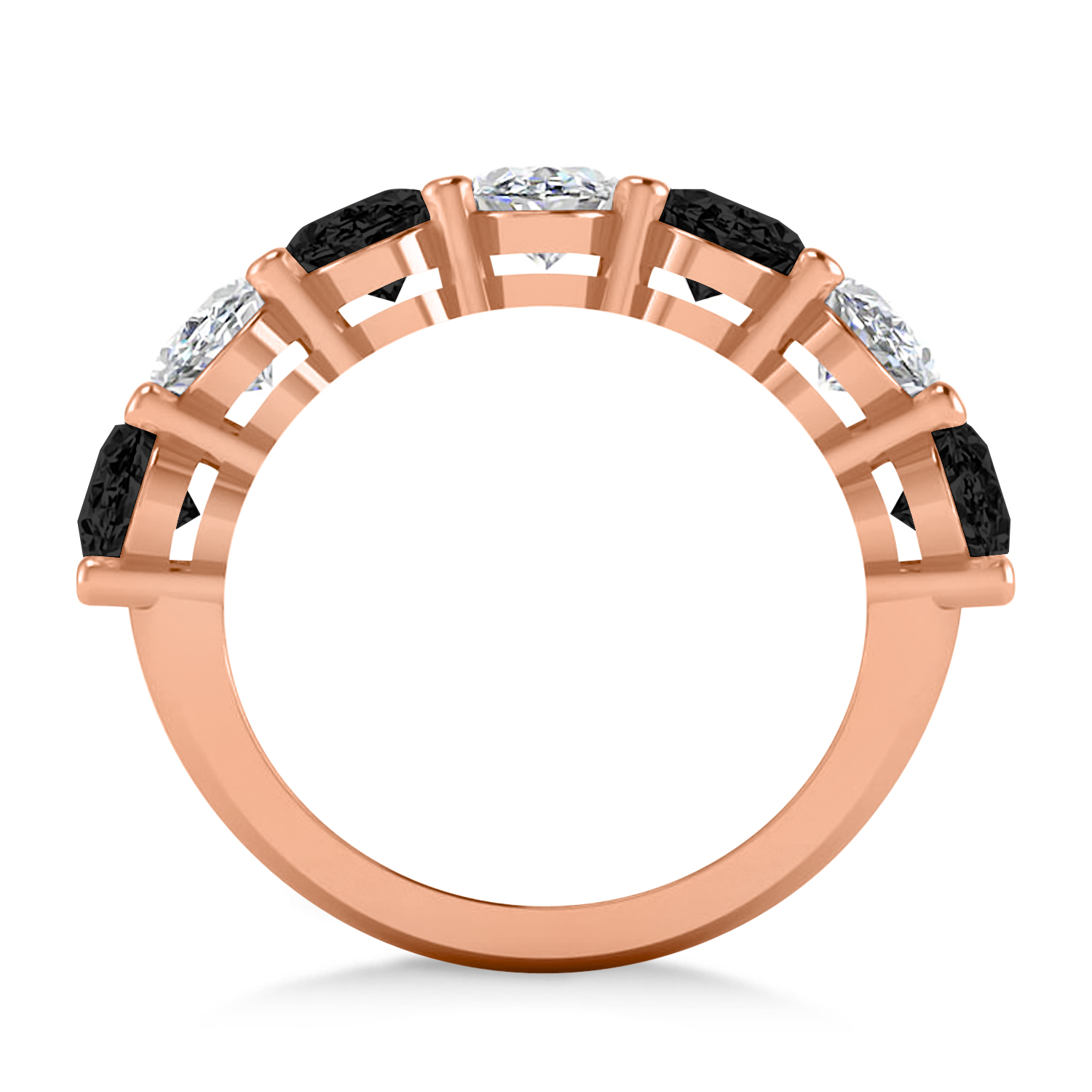 Oval Black & White Diamond Seven Stone Ring 14k Rose Gold (7.00ct)