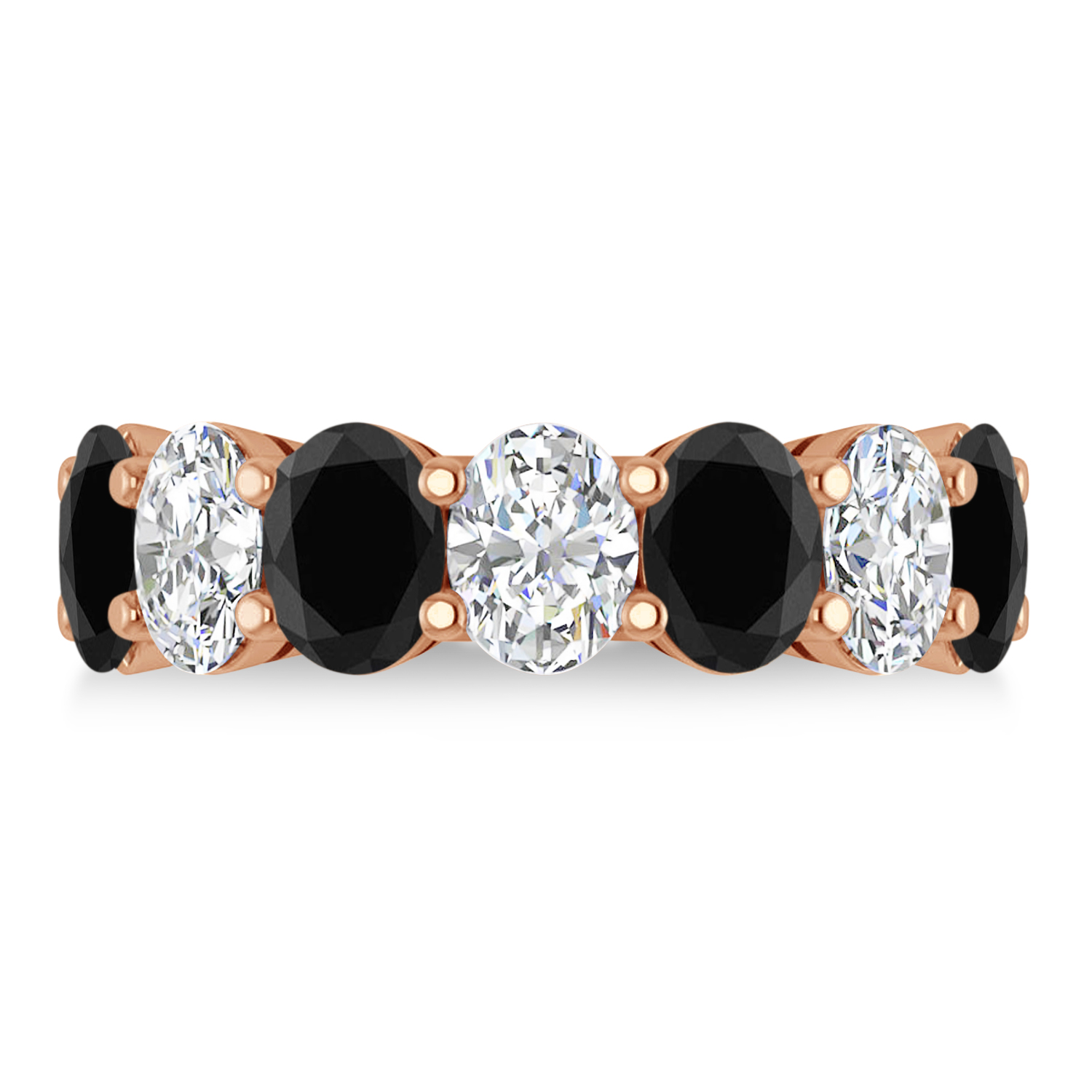 Oval Black & White Diamond Seven Stone Ring 14k Rose Gold (7.00ct)