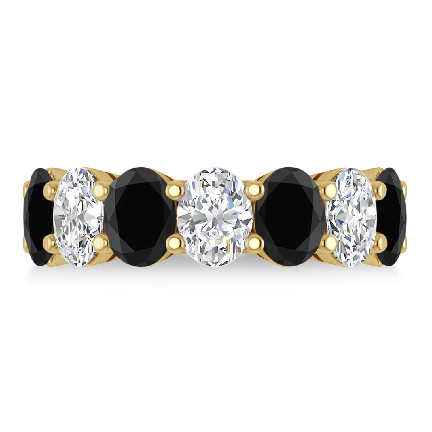 Oval Black & White Diamond Seven Stone Ring 14k Yellow Gold (7.00ct)