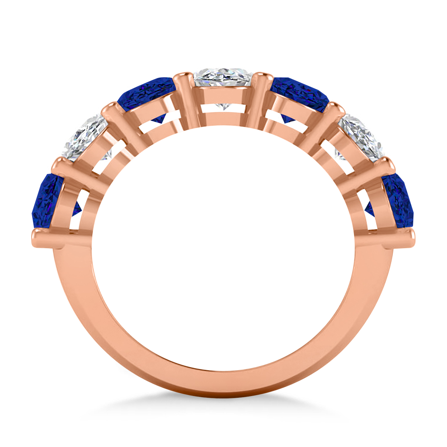Oval Diamond & Blue Sapphire Seven Stone Ring 14k Rose Gold (7.00ct)
