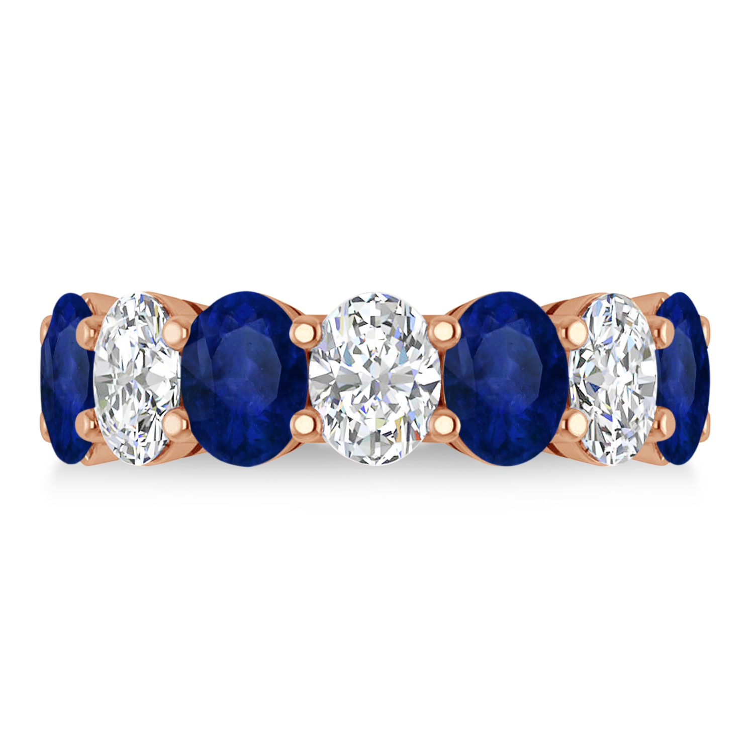 Oval Diamond & Blue Sapphire Seven Stone Ring 14k Rose Gold (7.00ct)