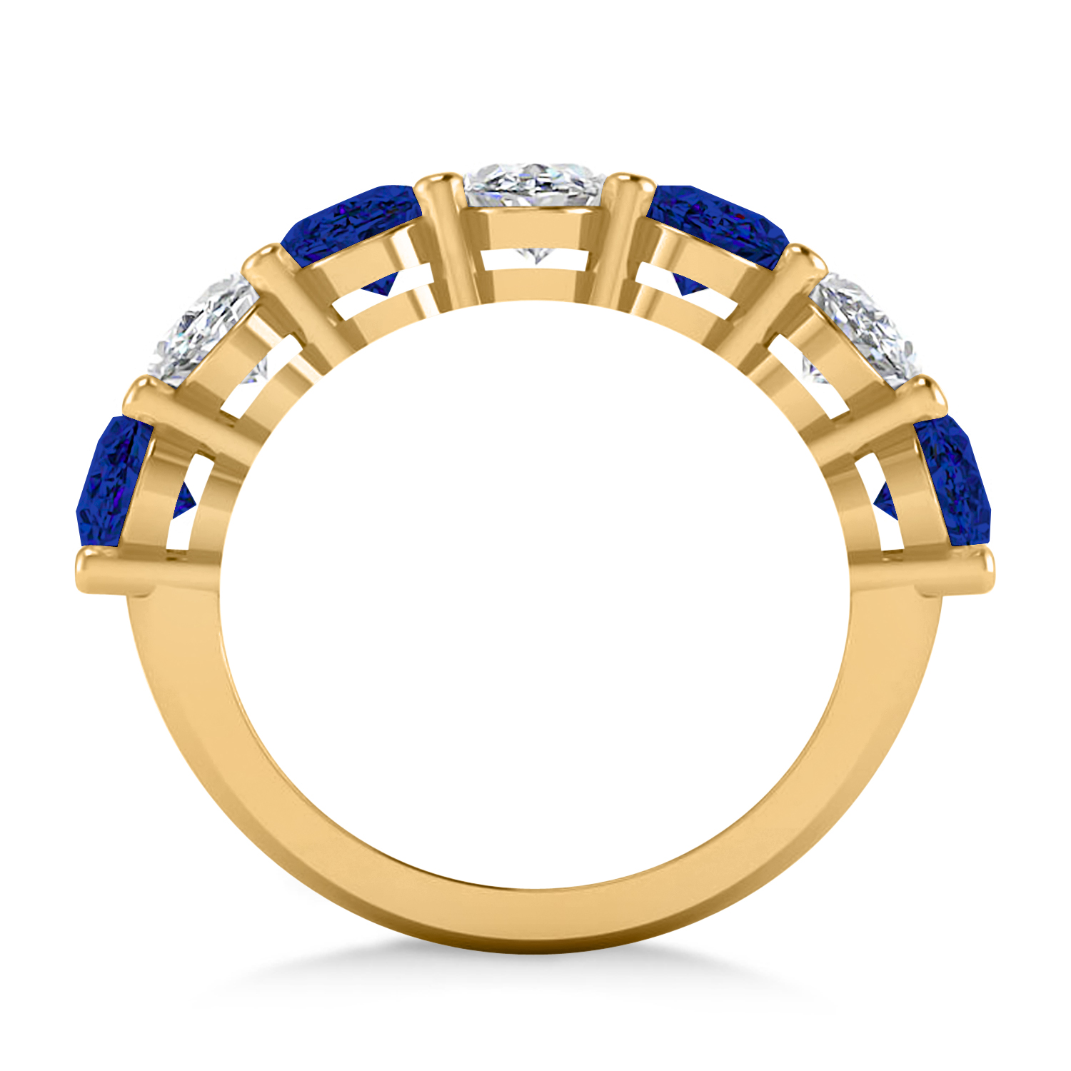 Oval Diamond & Blue Sapphire Seven Stone Ring 14k Yellow Gold (7.00ct)