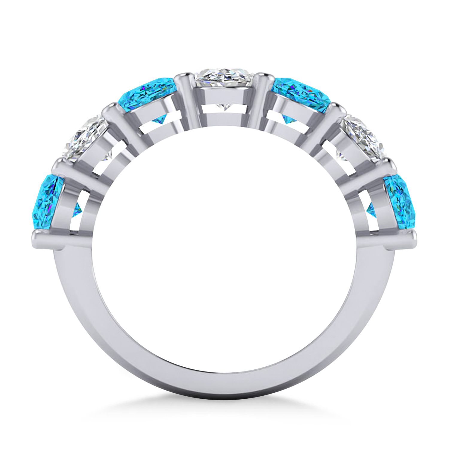 Oval Diamond & Blue Topaz Seven Stone Ring 14k White Gold (7.40ct)