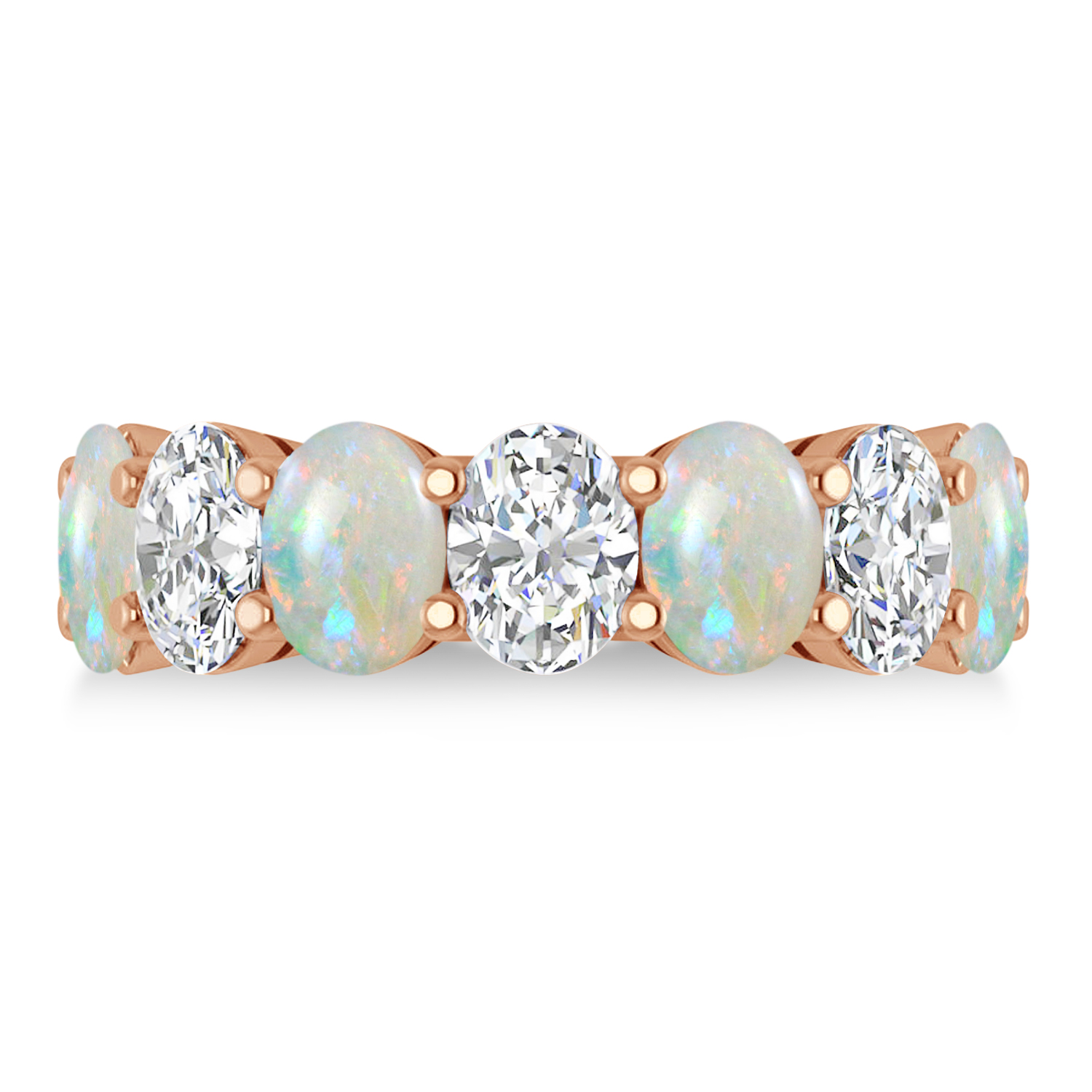 Oval Diamond & Opal Seven Stone Ring 14k Rose Gold (4.88ct)