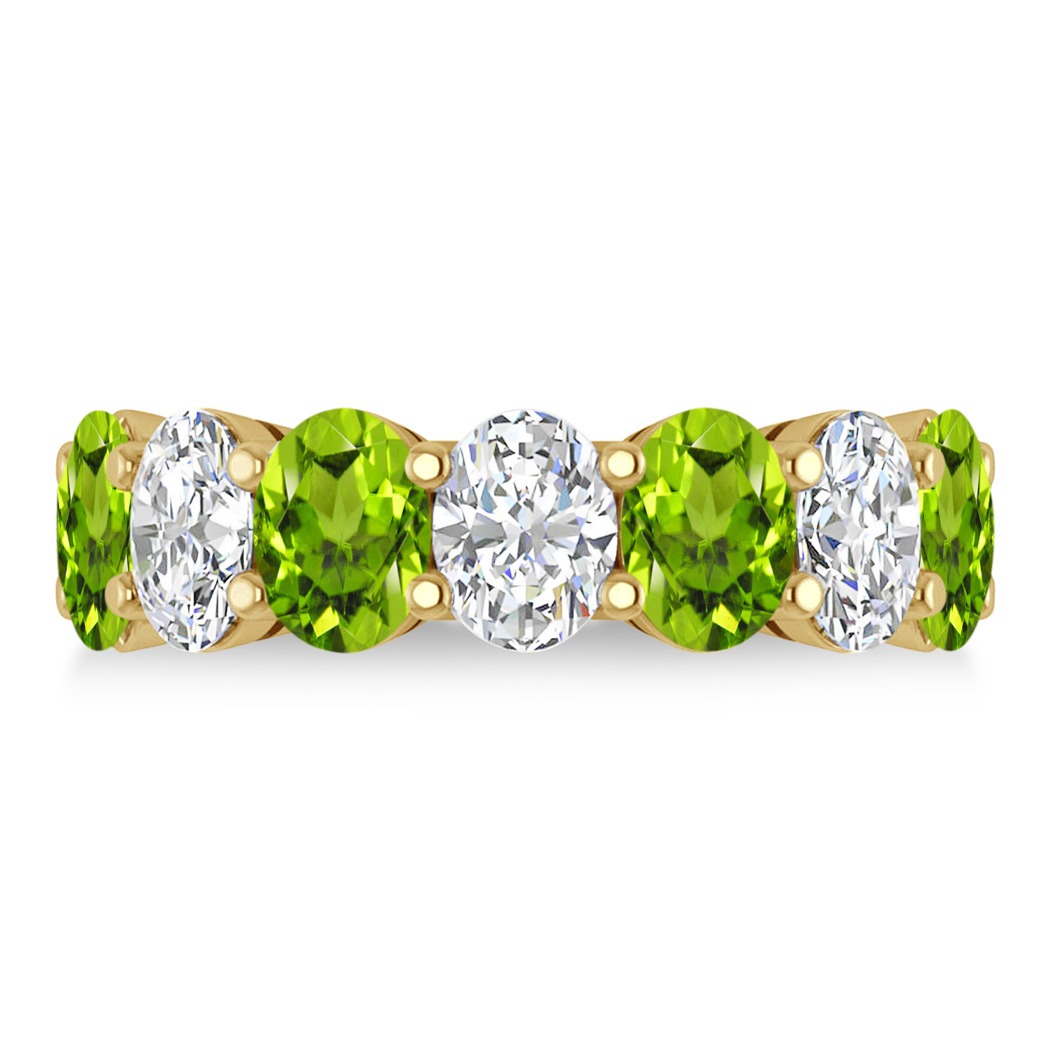 Oval Diamond & Peridot Seven Stone Ring 14k Yellow Gold (6.80ct)