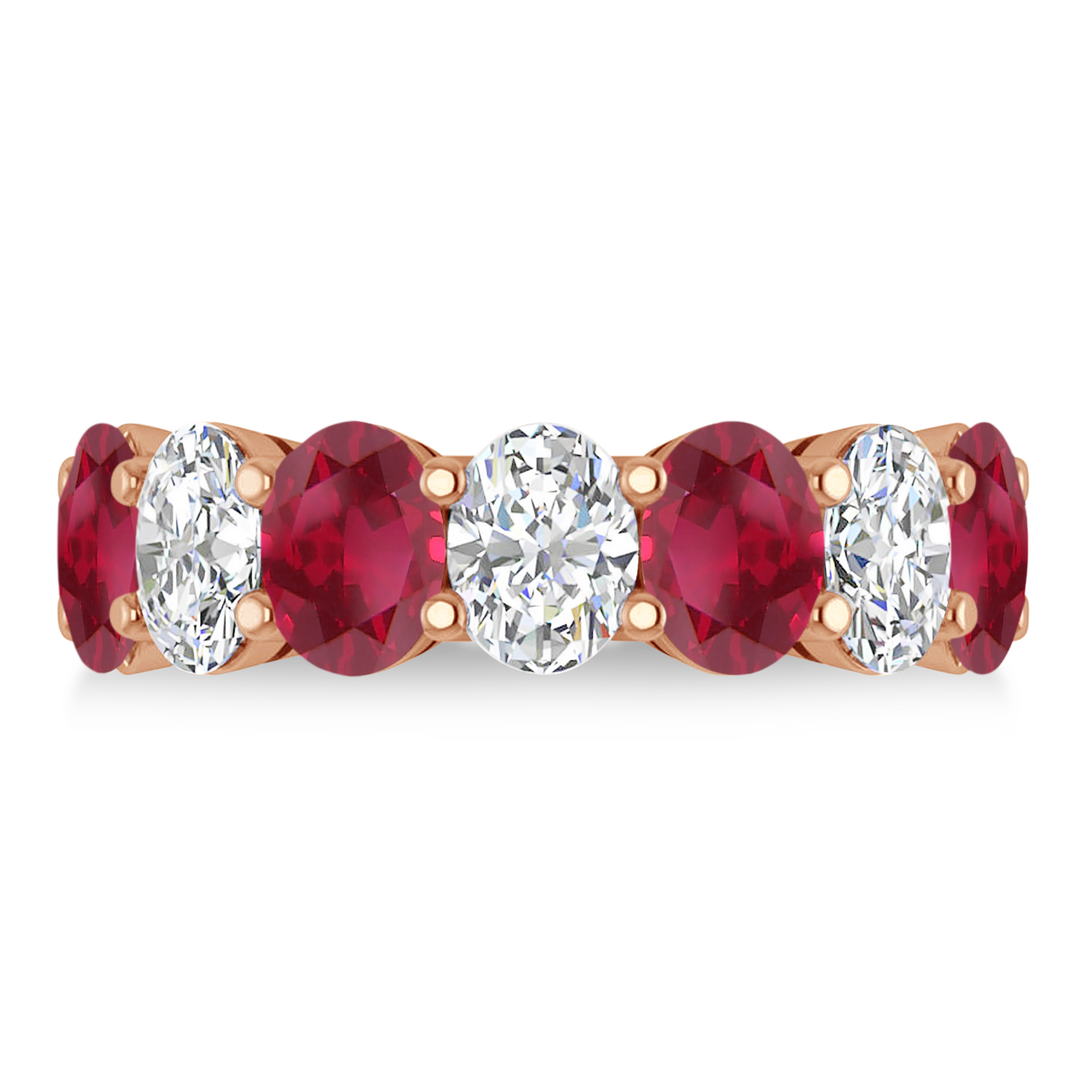 Oval Diamond & Ruby Seven Stone Ring 14k Rose Gold (7.00ct)