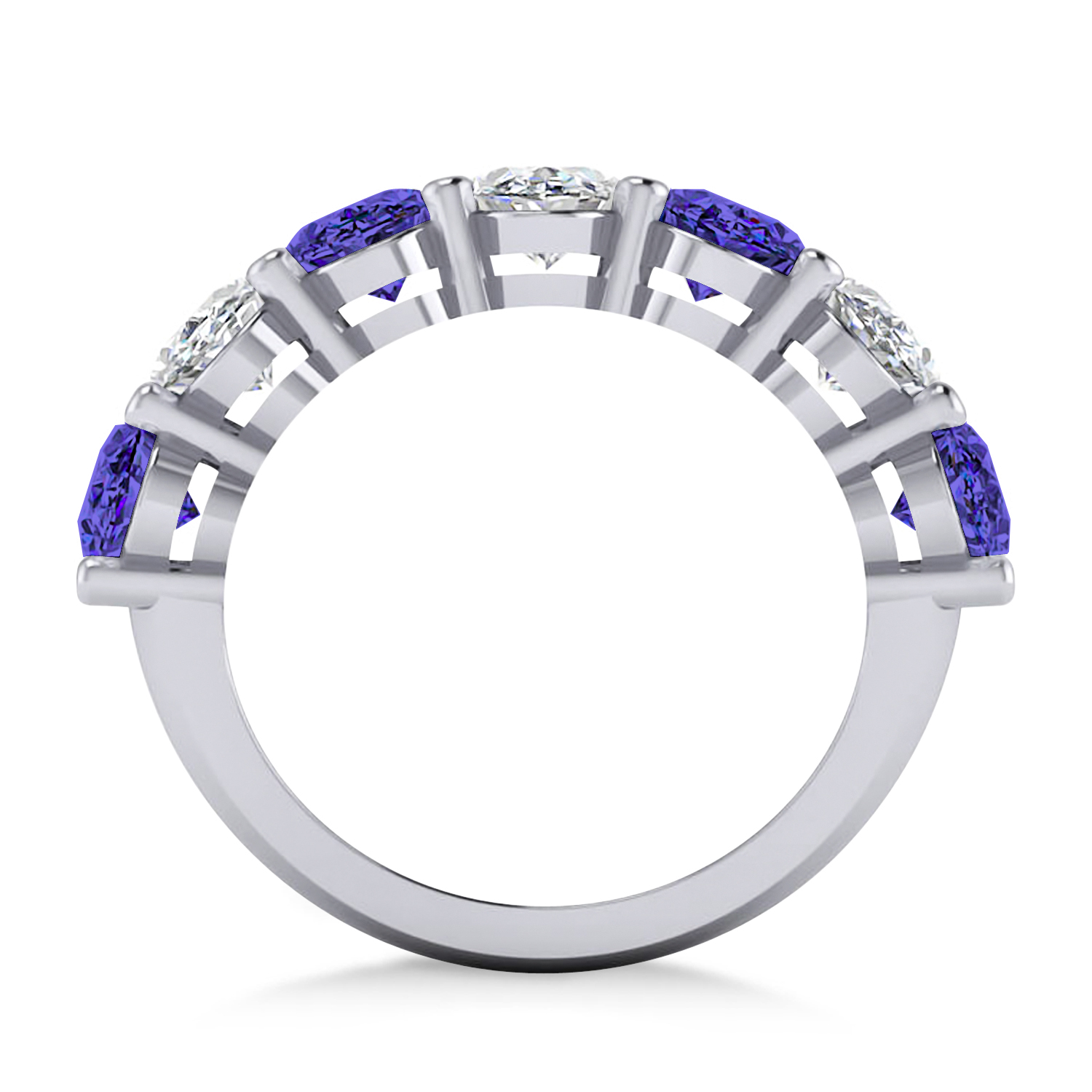 Oval Diamond & Tanzanite Seven Stone Ring 14k White Gold (7.00ct)