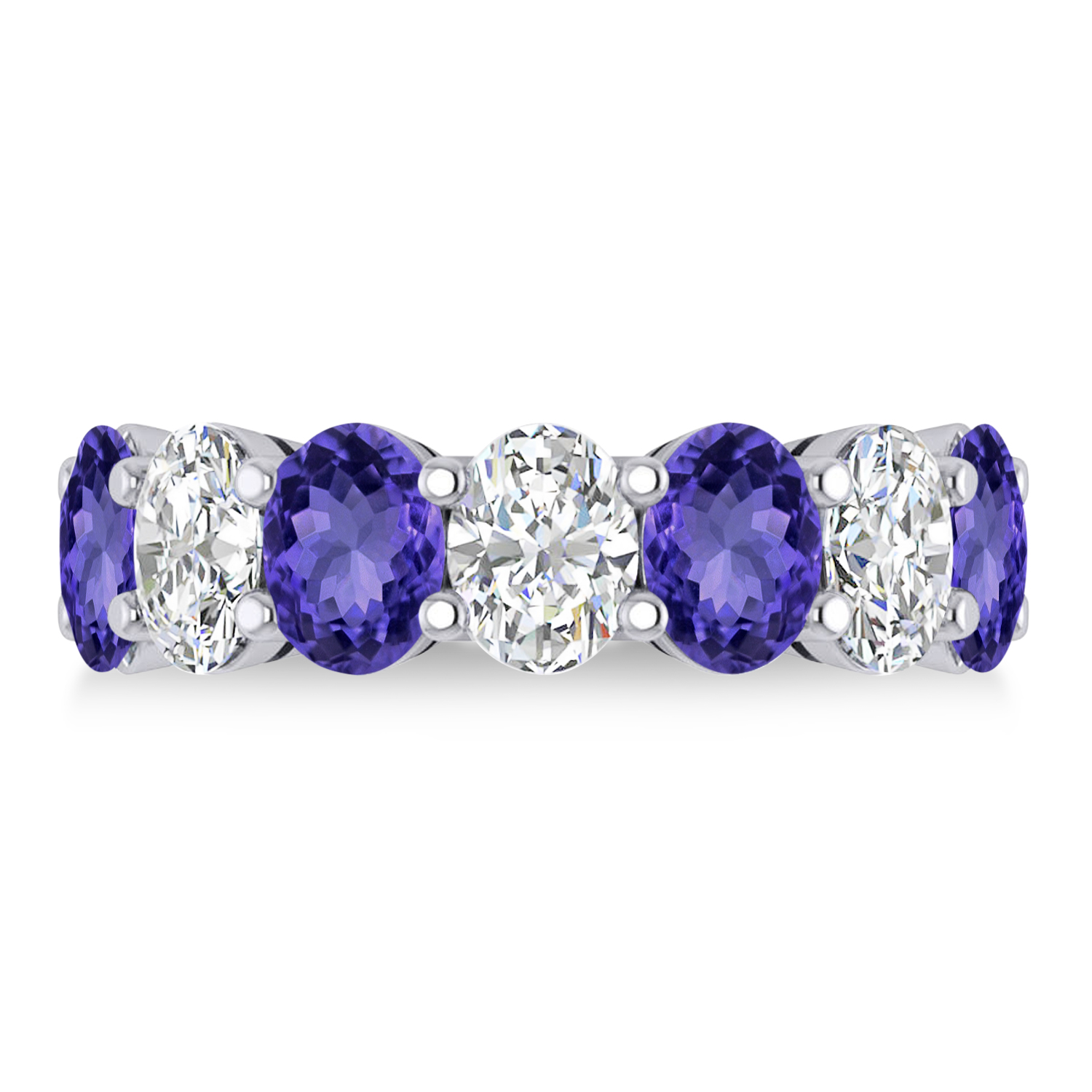 Oval Diamond & Tanzanite Seven Stone Ring 14k White Gold (7.00ct)