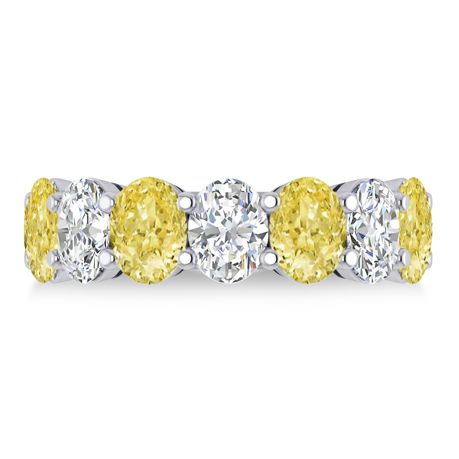 Oval Yellow & White Diamond Seven Stone Ring 14k White Gold (7.00ct)