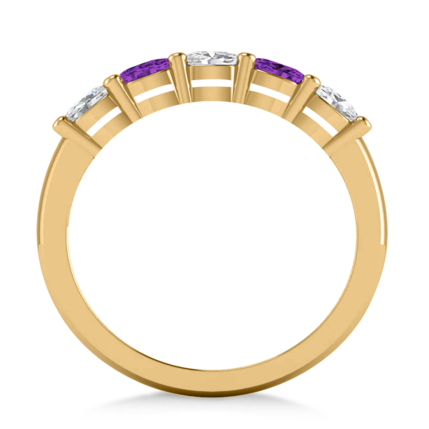 Oval Diamond & Amethyst Five Stone Ring 14k Yellow Gold (1.00ct)
