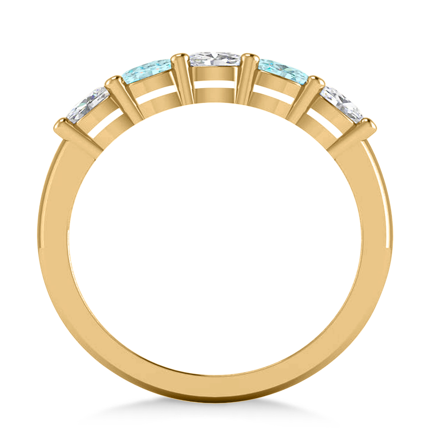 Oval Diamond & Aquamarine Five Stone Ring 14k Yellow Gold (1.00ct)