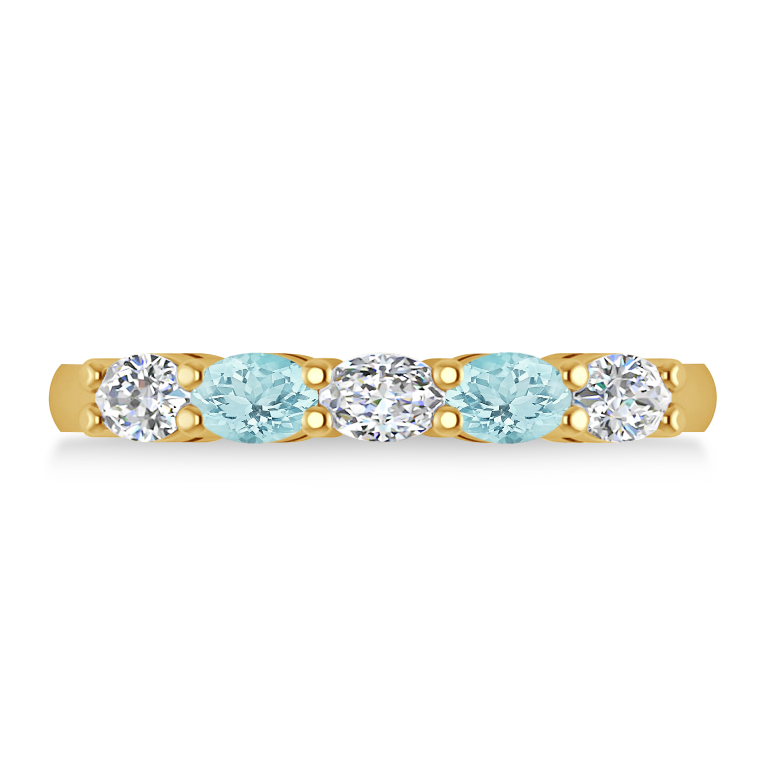 Oval Diamond & Aquamarine Five Stone Ring 14k Yellow Gold (1.00ct)