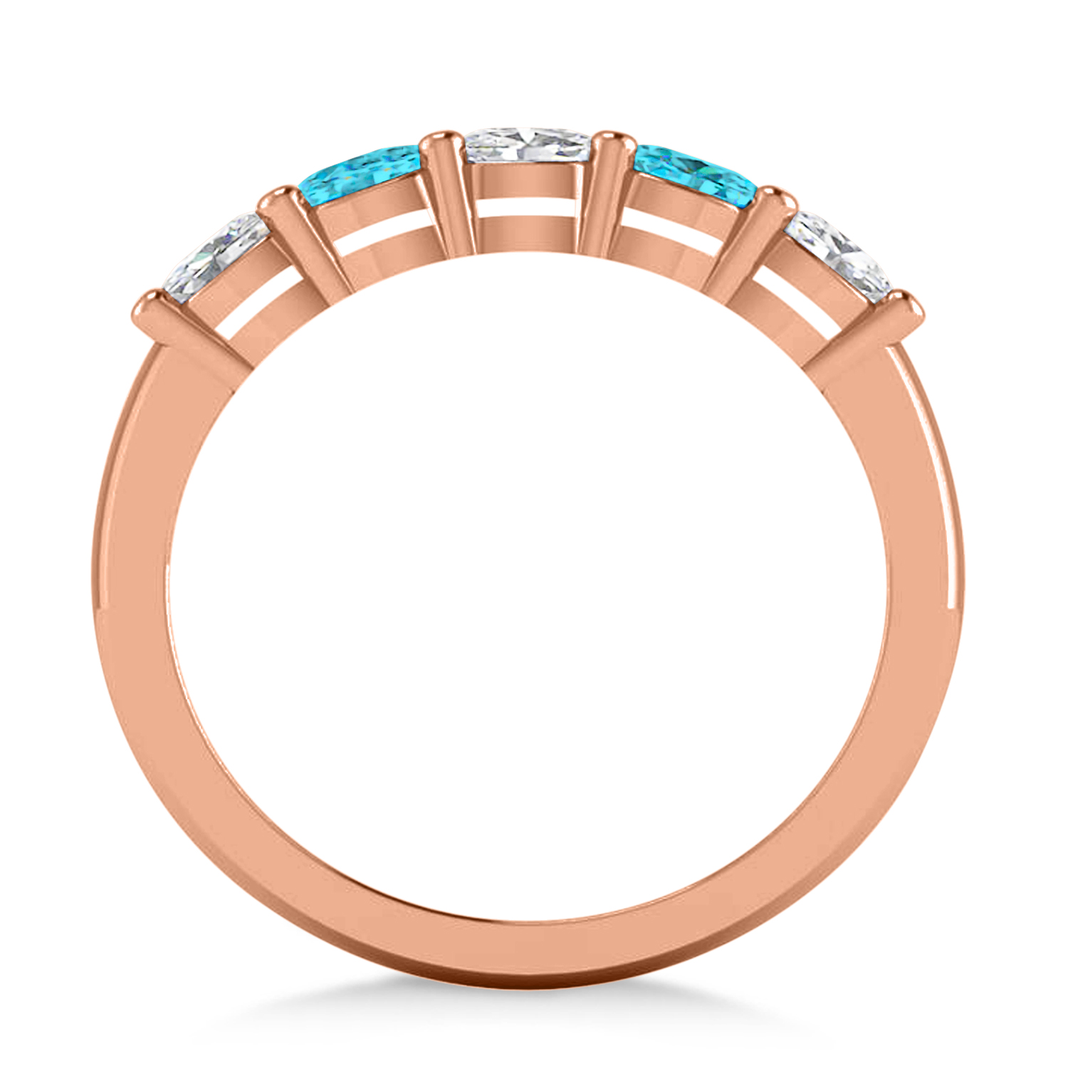 Oval Blue & White Diamond Five Stone Ring 14k Rose Gold (1.00ct)