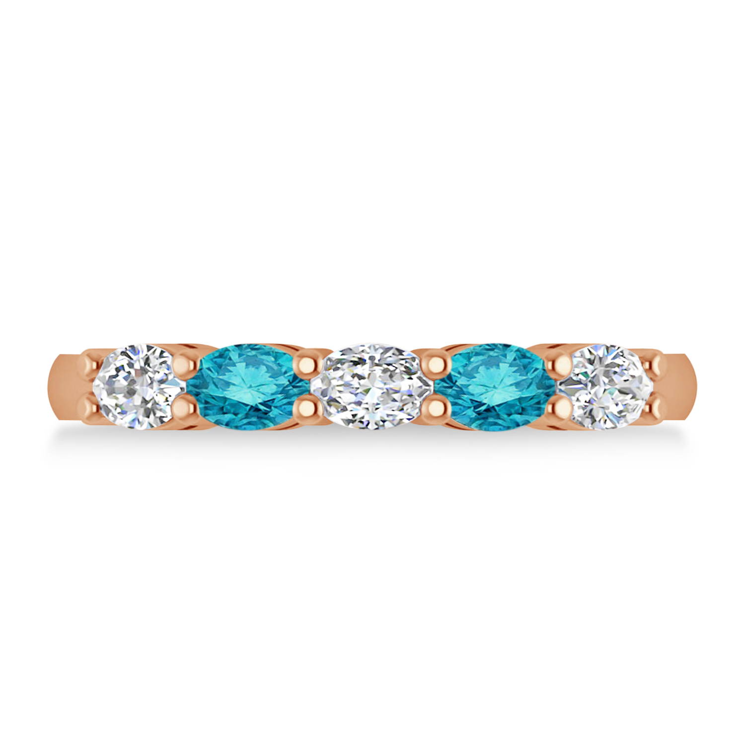 Oval Blue & White Diamond Five Stone Ring 14k Rose Gold (1.00ct)