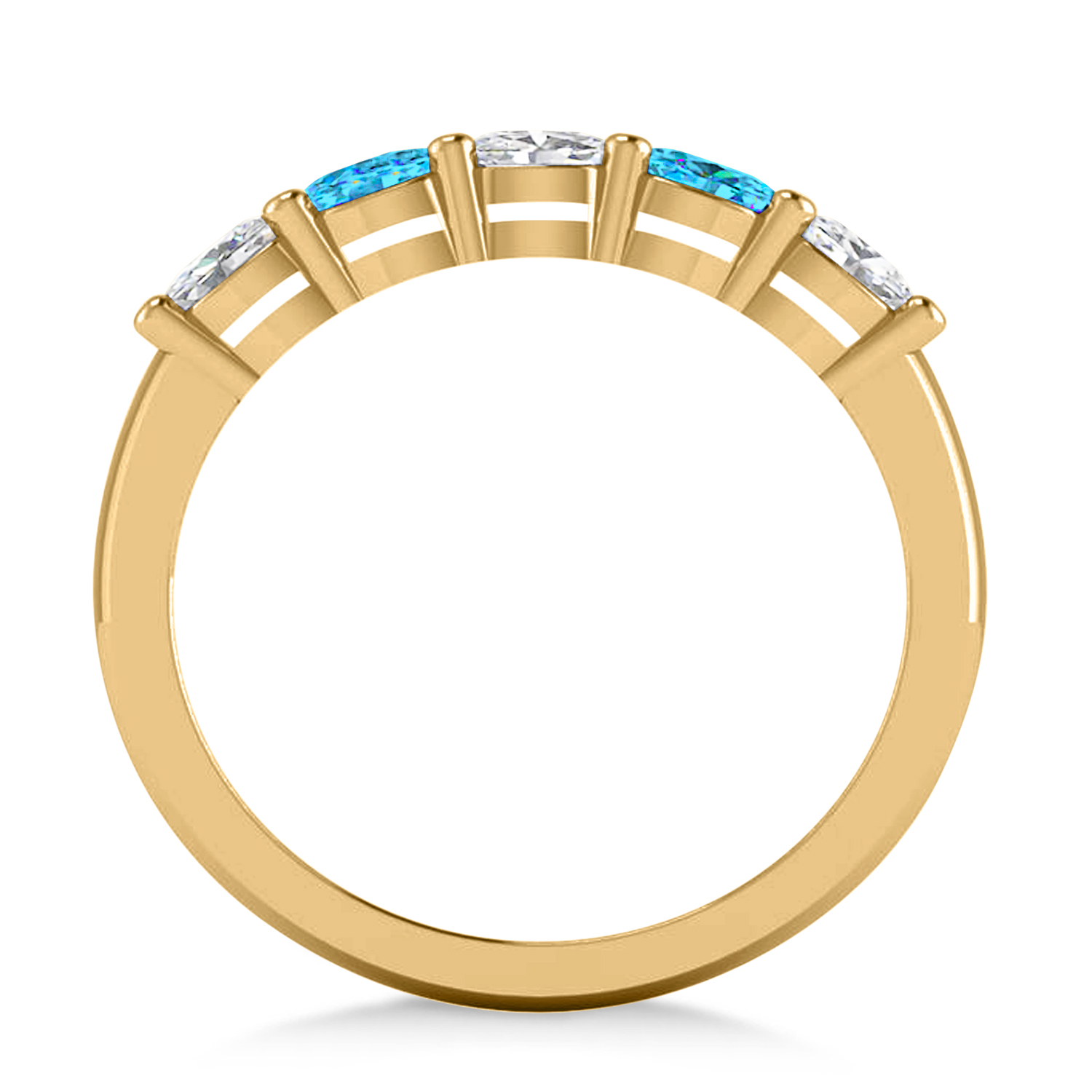 Oval Diamond & Blue Topaz Five Stone Ring 14k Yellow Gold (1.00ct)