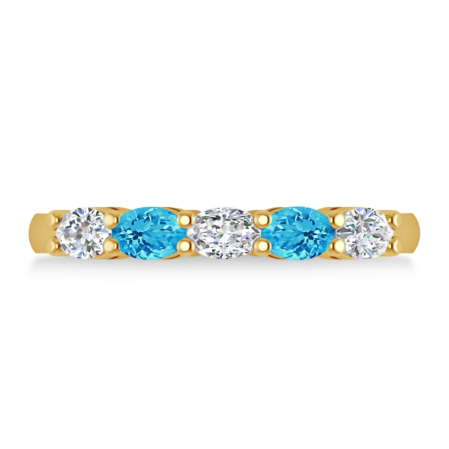 Oval Diamond & Blue Topaz Five Stone Ring 14k Yellow Gold (1.00ct)