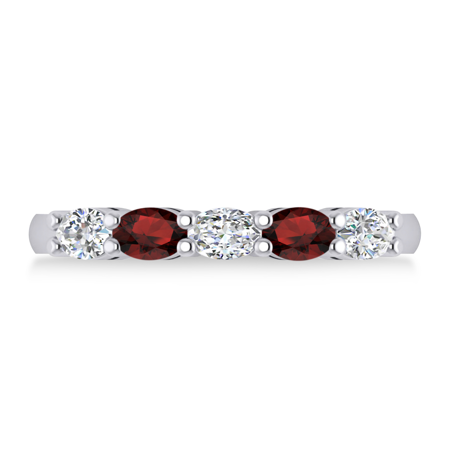 Oval Diamond & Garnet Five Stone Ring 14k White Gold (1.00ct)