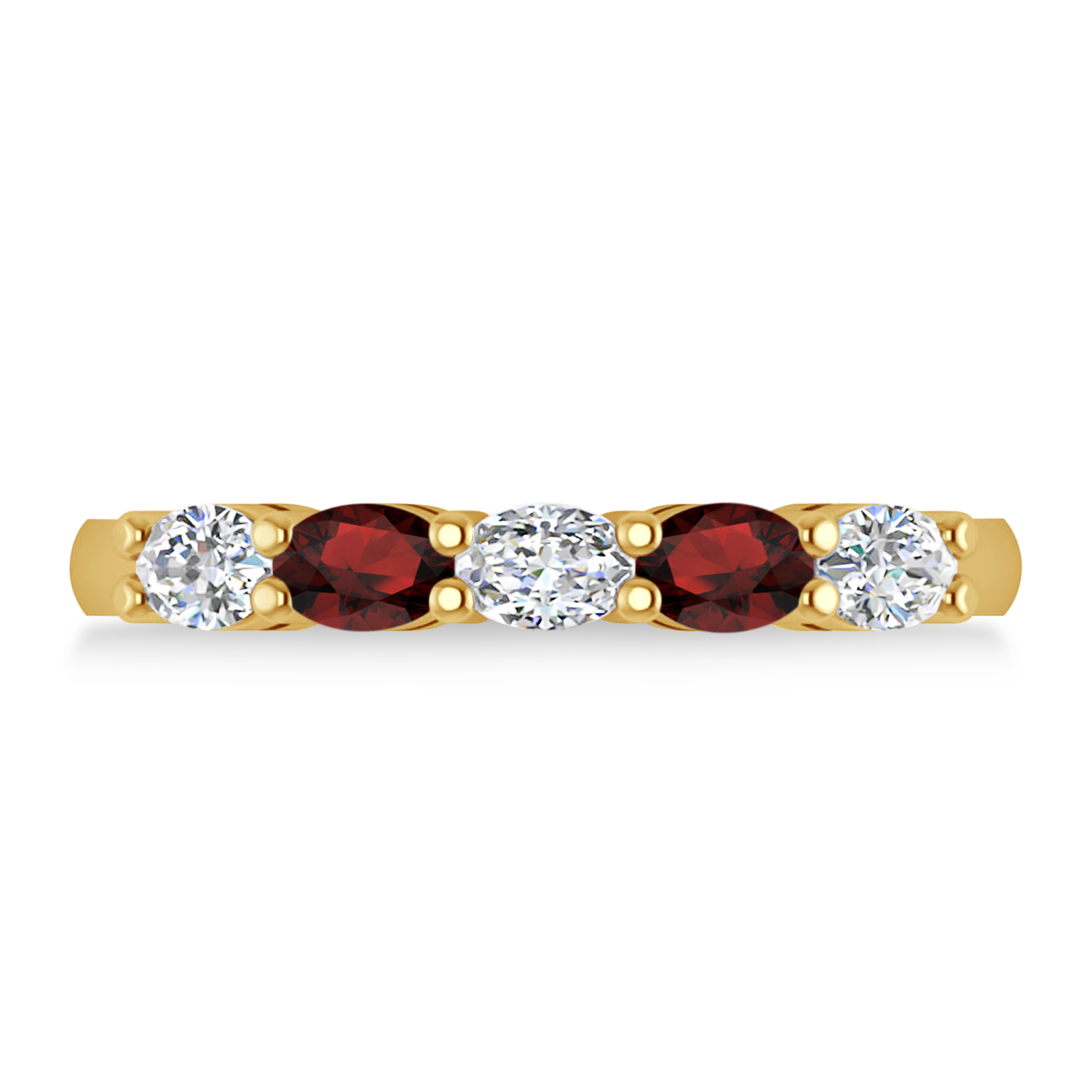 Oval Diamond & Garnet Five Stone Ring 14k Yellow Gold (1.00ct)