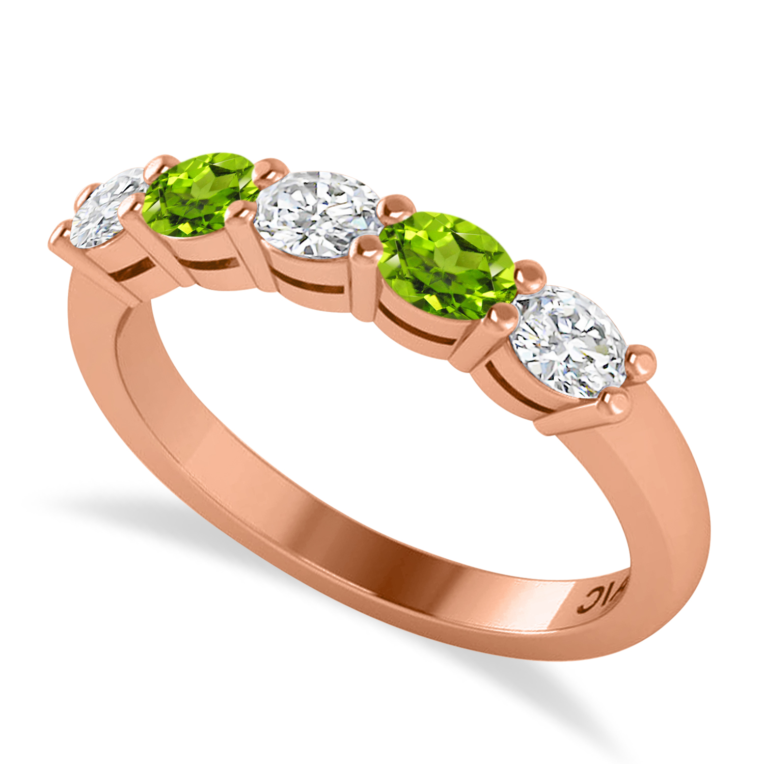 Oval Diamond & Peridot Five Stone Ring 14k Rose Gold (1.00ct)