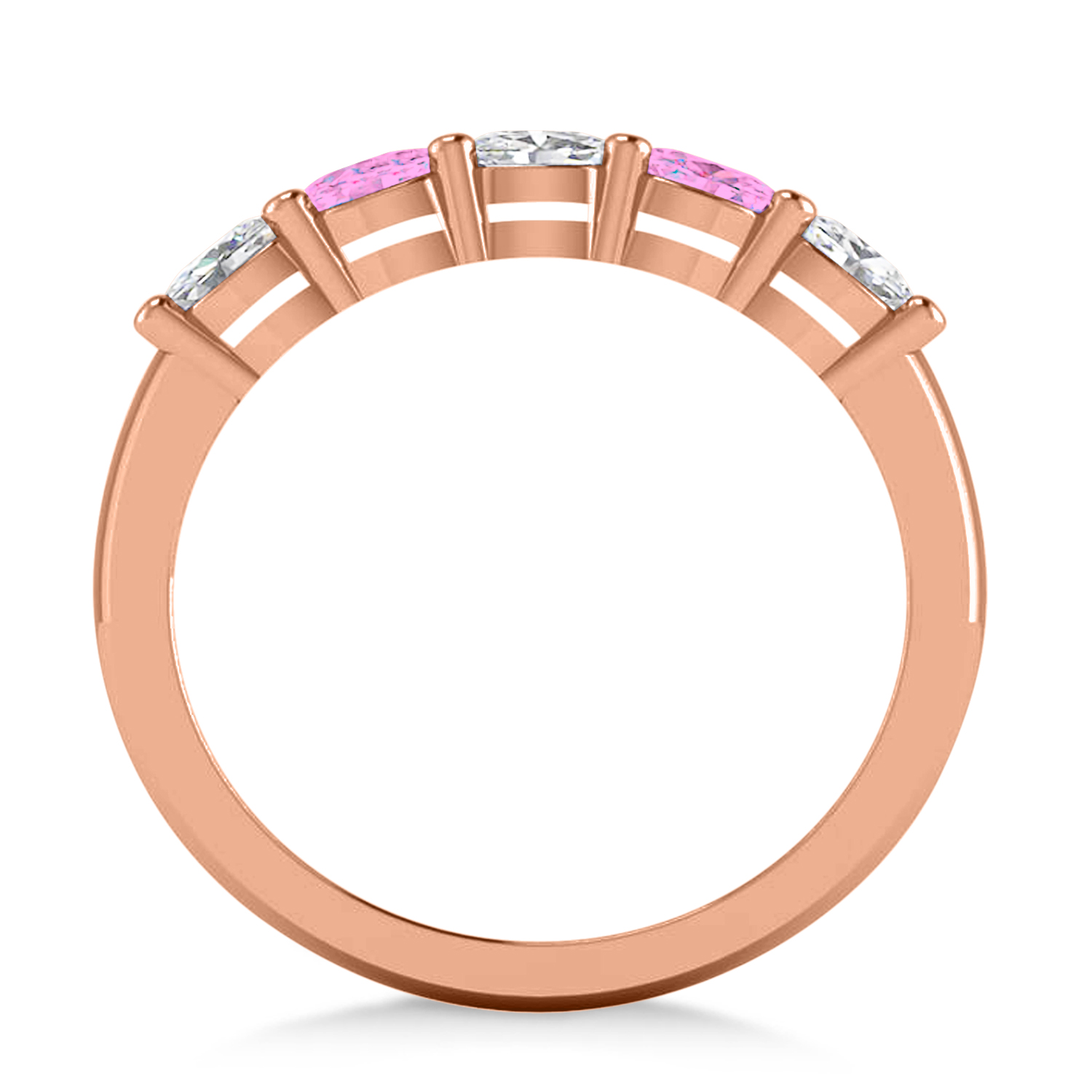 Oval Diamond & Pink Sapphire Five Stone Ring 14k Rose Gold (1.00ct)