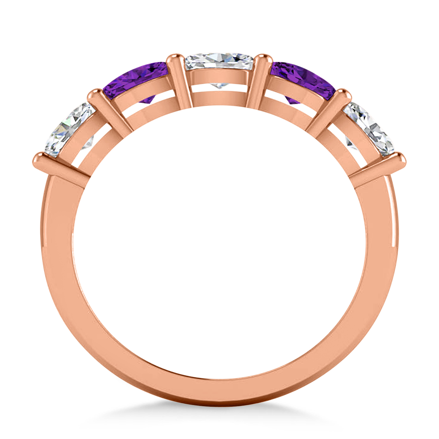 Oval Diamond & Amethyst Five Stone Ring 14k Rose Gold (1.25ct)