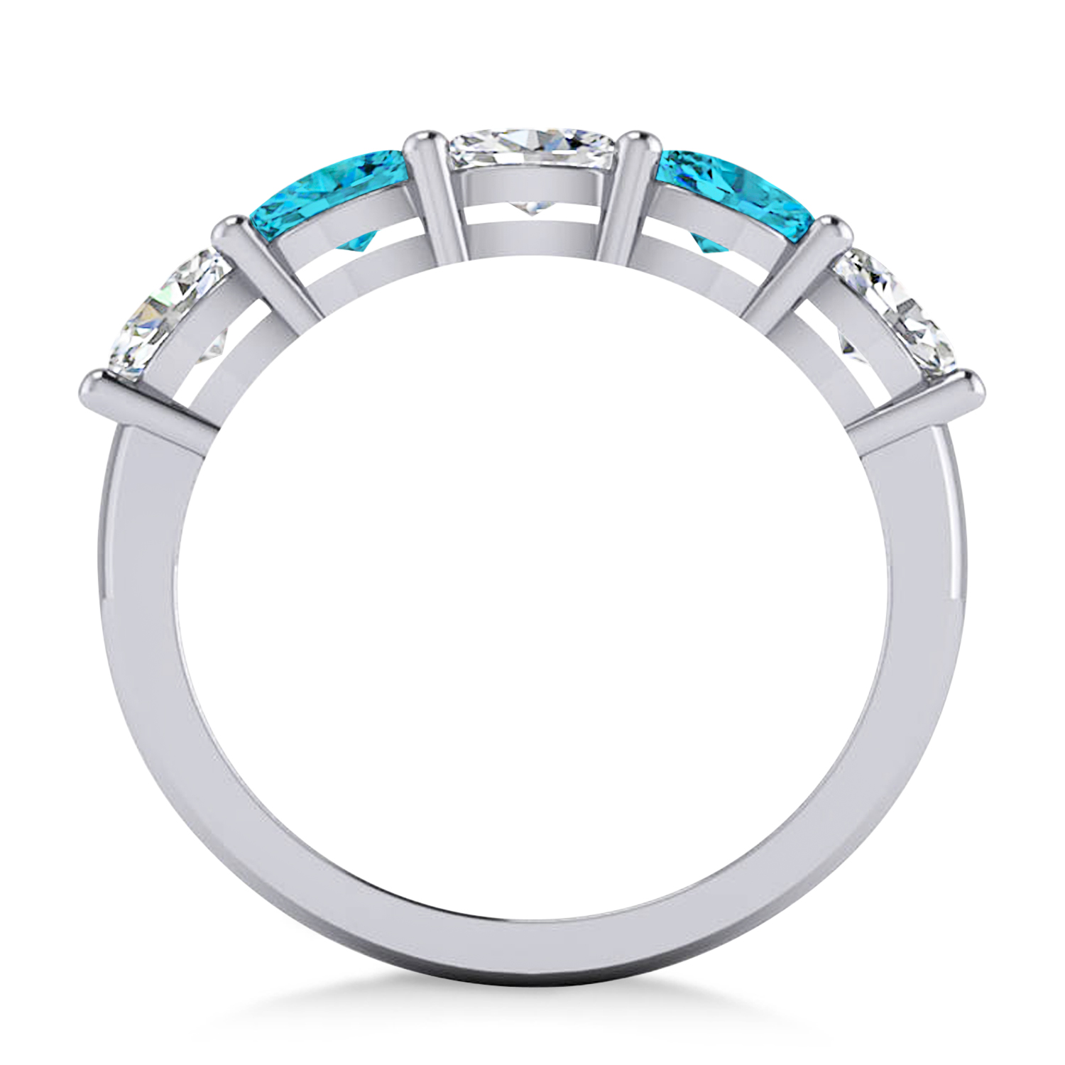 Oval Blue & White Diamond Five Stone Ring 14k White Gold (1.25ct)