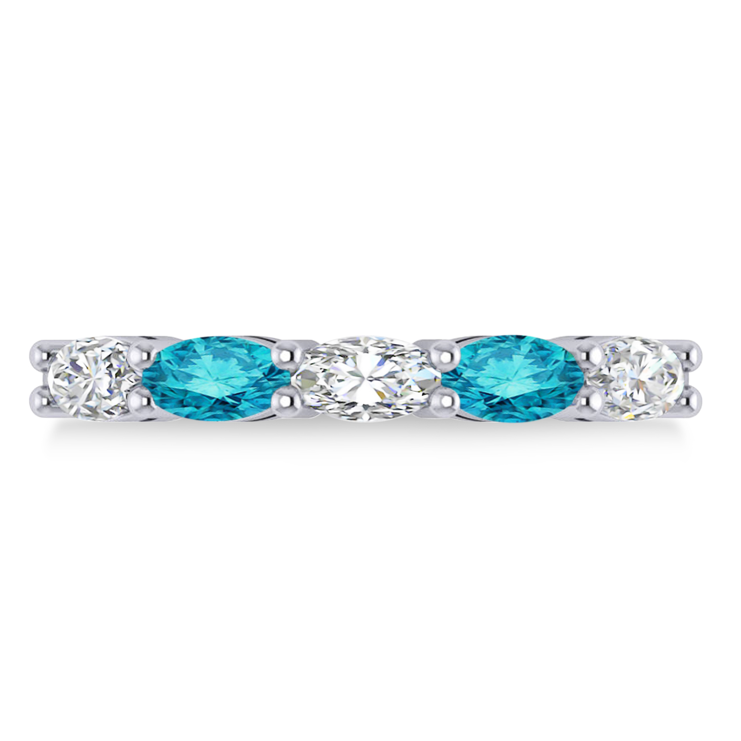 Oval Blue & White Diamond Five Stone Ring 14k White Gold (1.25ct)