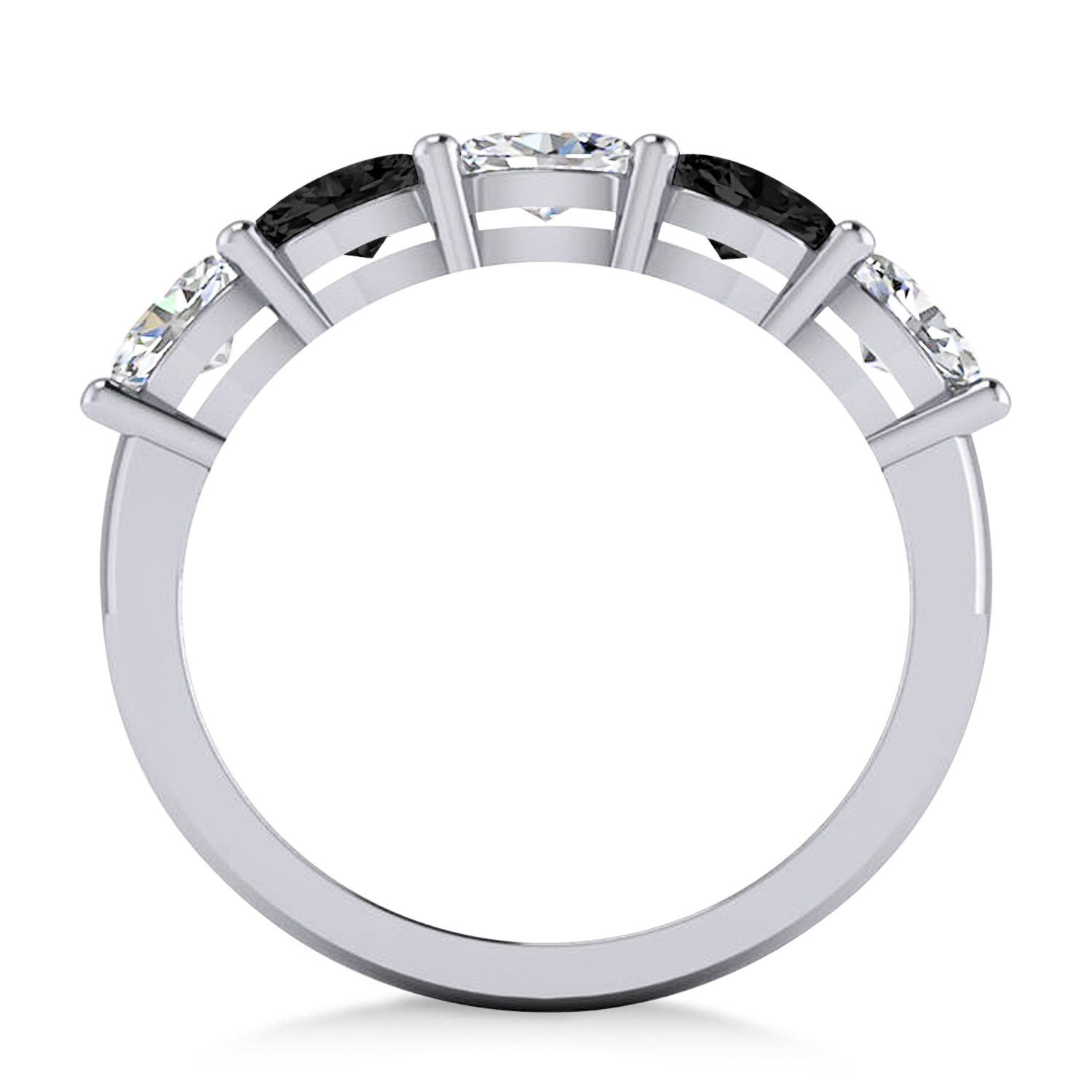 Oval Black & White Diamond Five Stone Ring 14k White Gold (1.25ct)