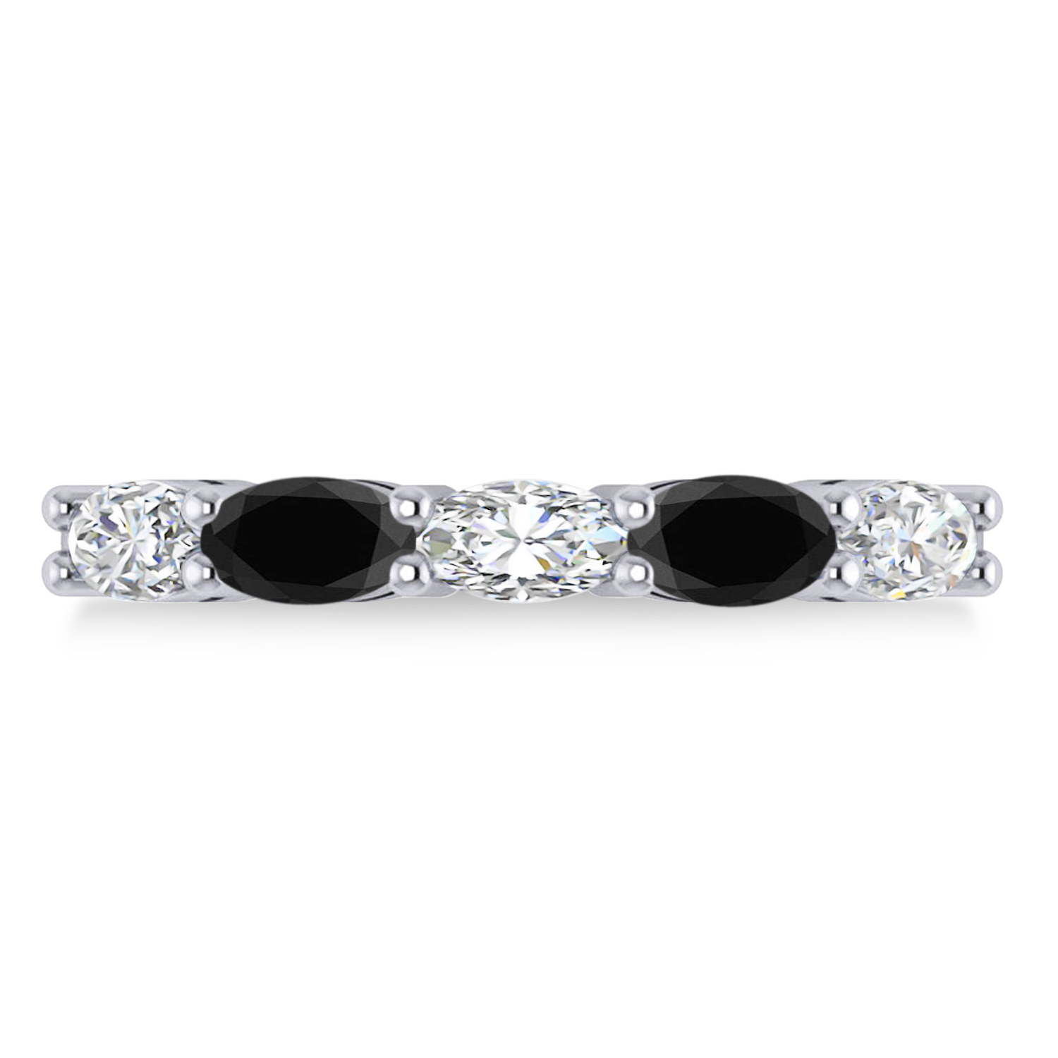 Oval Black & White Diamond Five Stone Ring 14k White Gold (1.25ct)