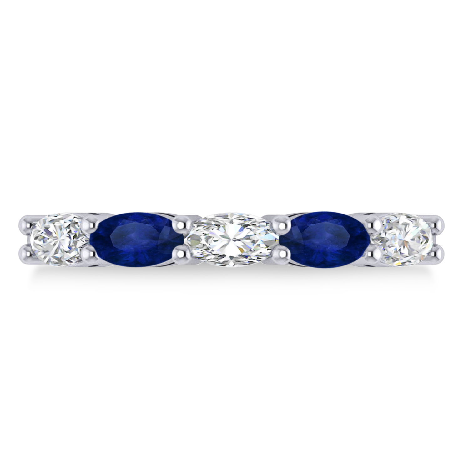 Oval Diamond & Blue Sapphire Five Stone Ring 14k White Gold (1.25ct)