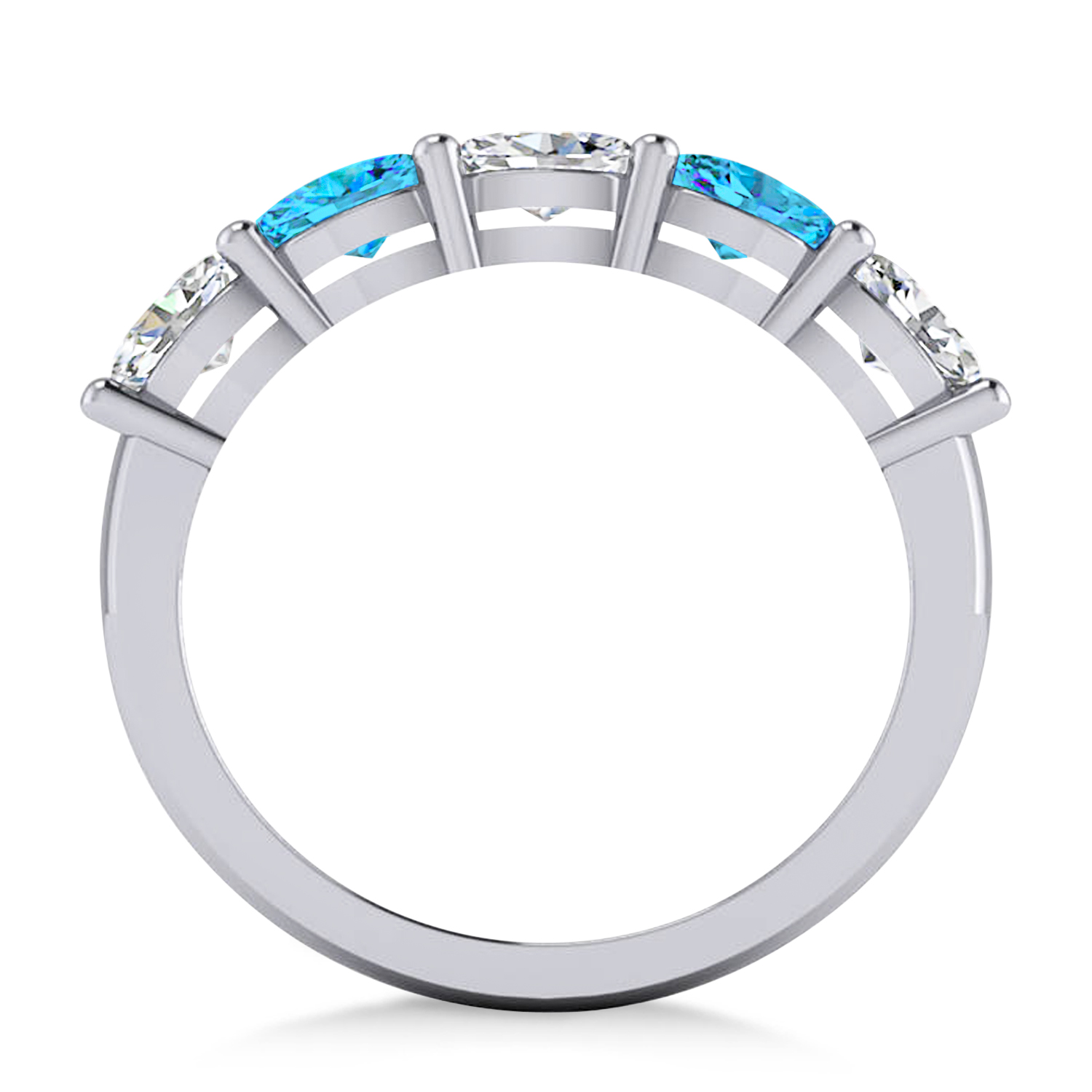 Oval Diamond & Blue Topaz Five Stone Ring 14k White Gold (1.25ct)