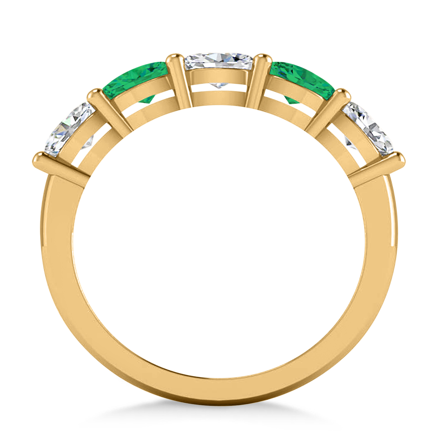 Oval Diamond & Emerald Five Stone Ring 14k Yellow Gold (1.25ct)