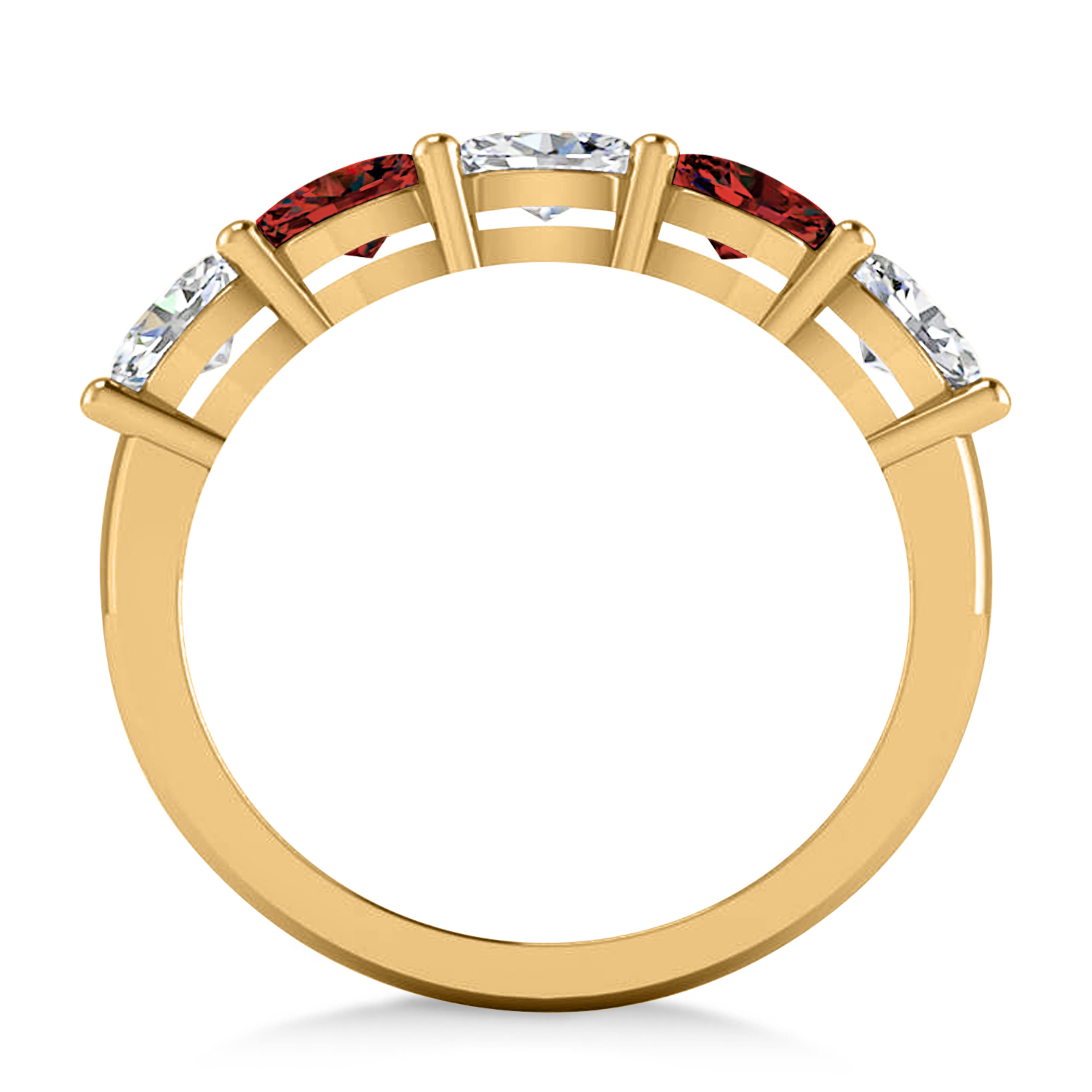 Oval Diamond & Garnet Five Stone Ring 14k Yellow Gold (1.25ct)