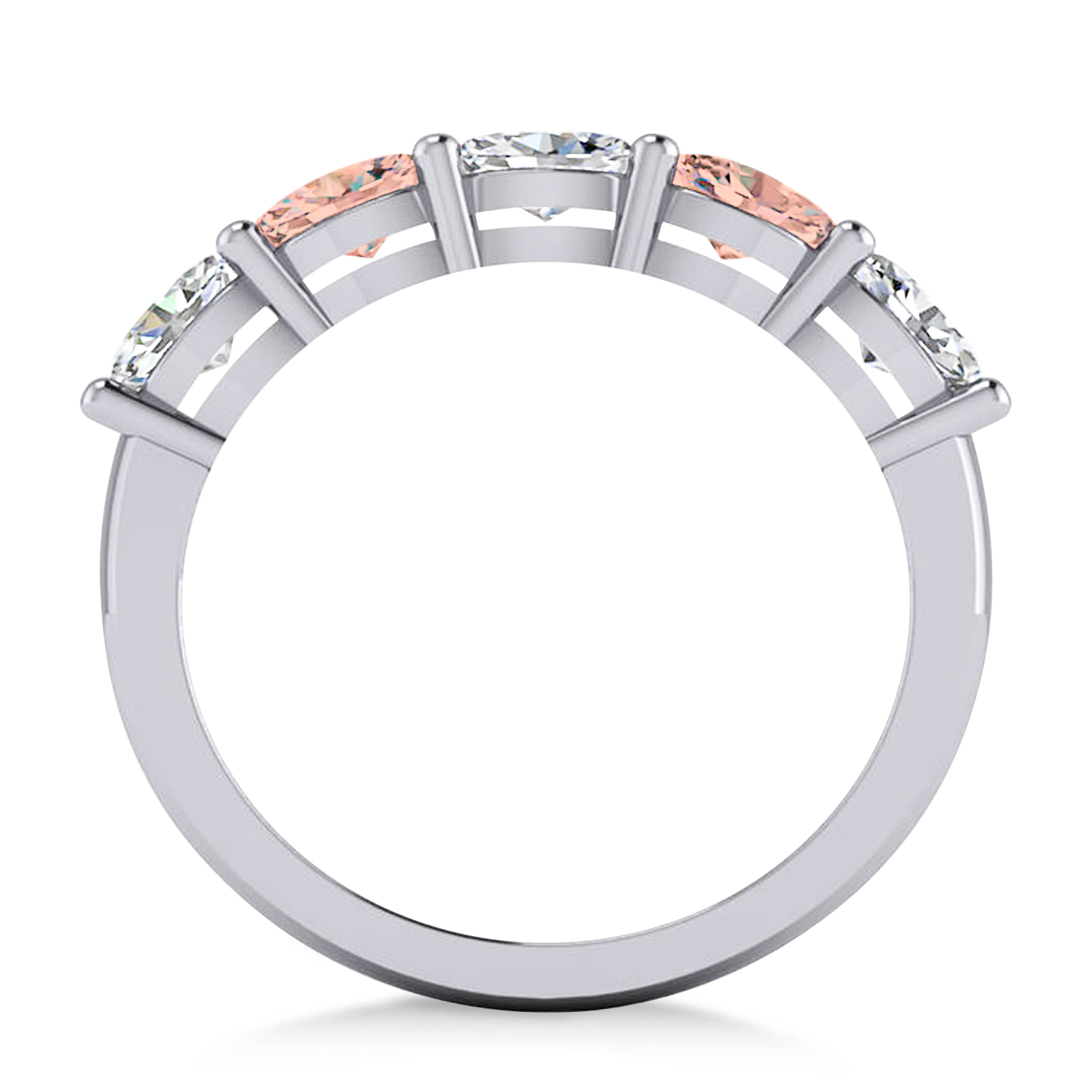 Oval Diamond & Morganite Five Stone Ring 14k White Gold (1.25ct)