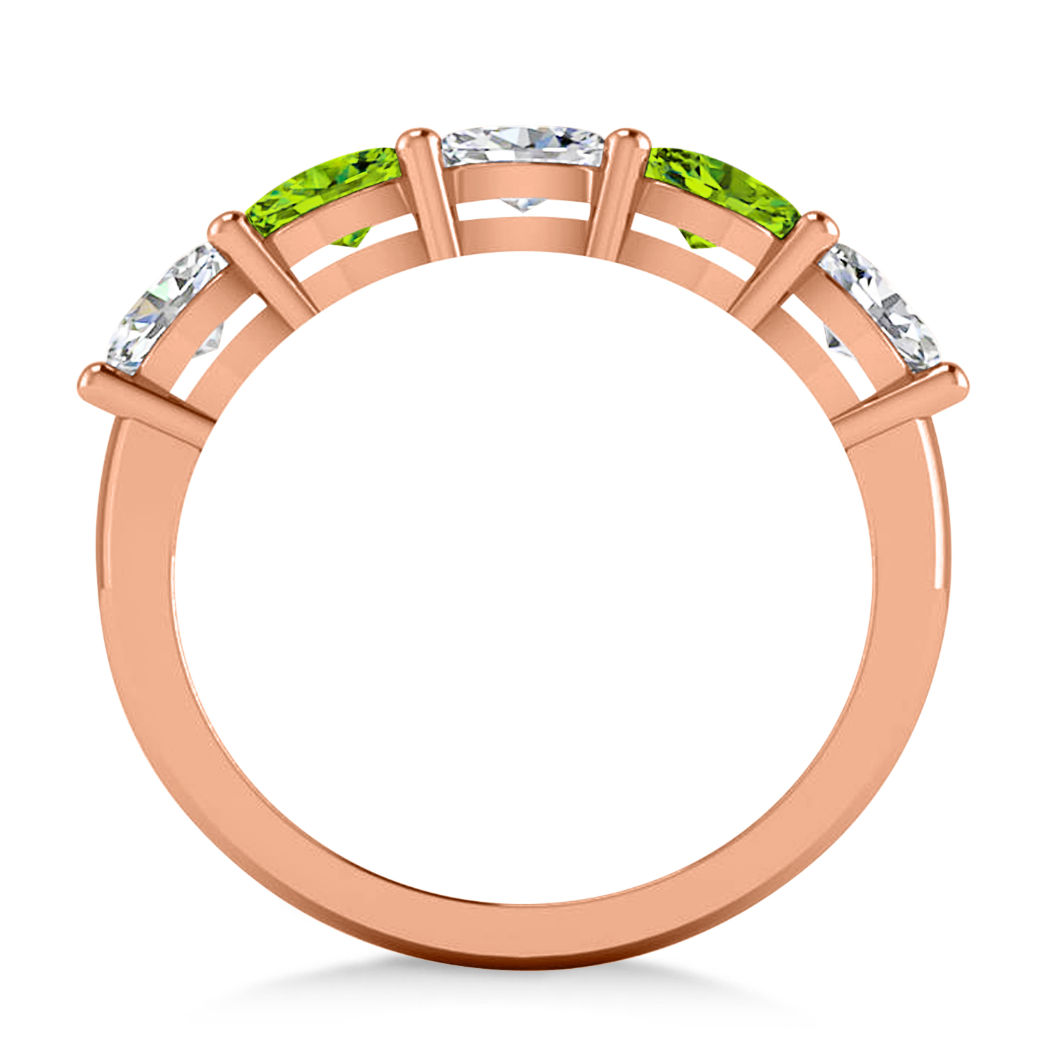 Oval Diamond & Peridot Five Stone Ring 14k Rose Gold (1.25ct)
