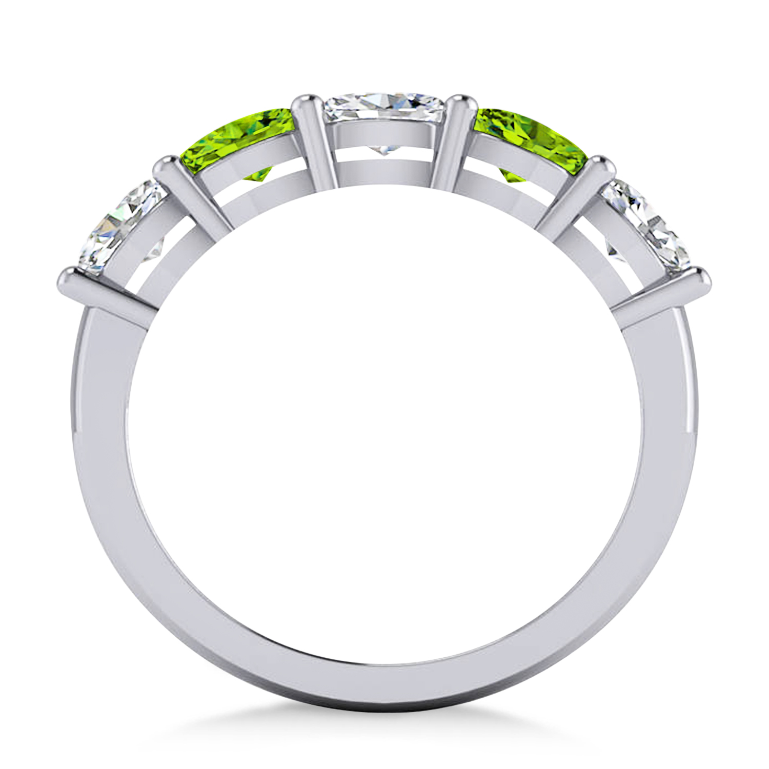 Oval Diamond & Peridot Five Stone Ring 14k White Gold (1.25ct)