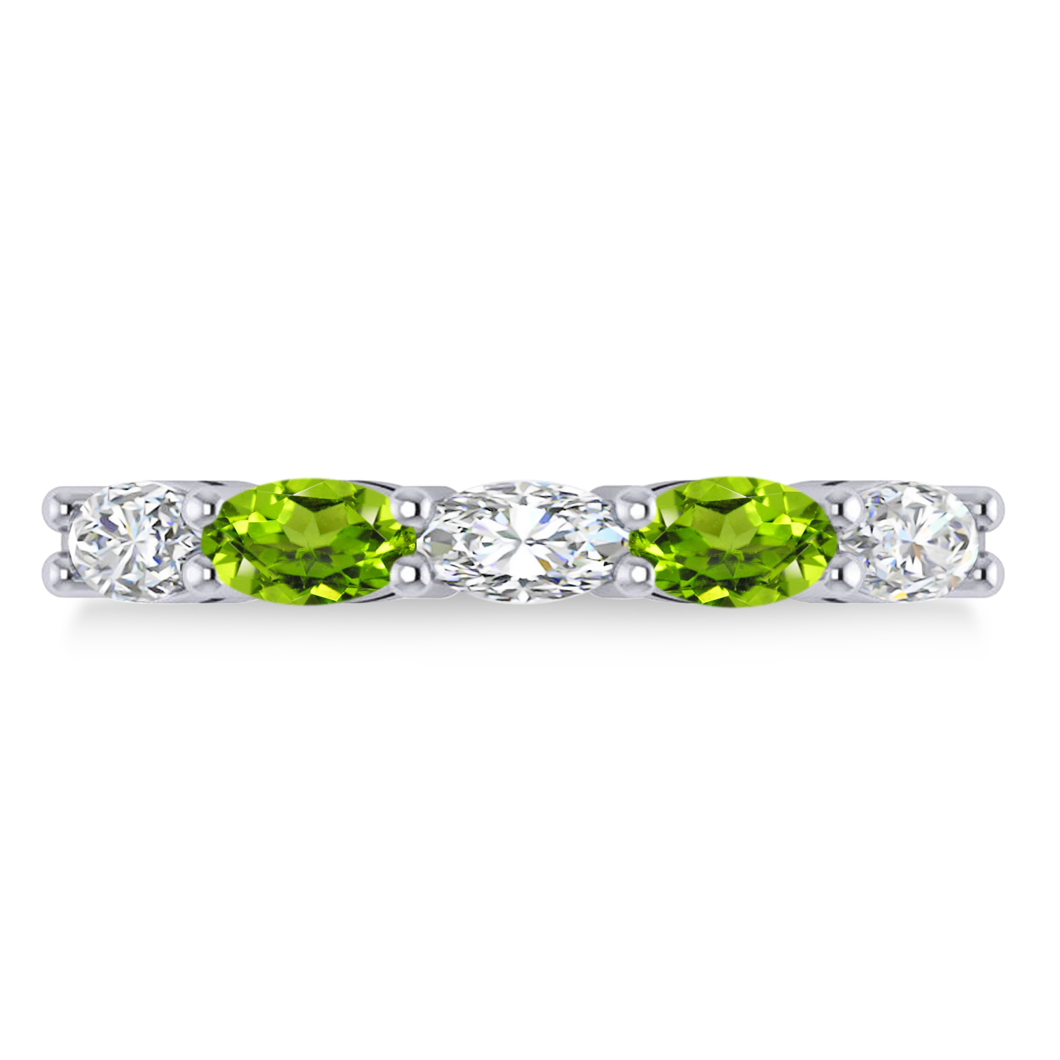 Oval Diamond & Peridot Five Stone Ring 14k White Gold (1.25ct)