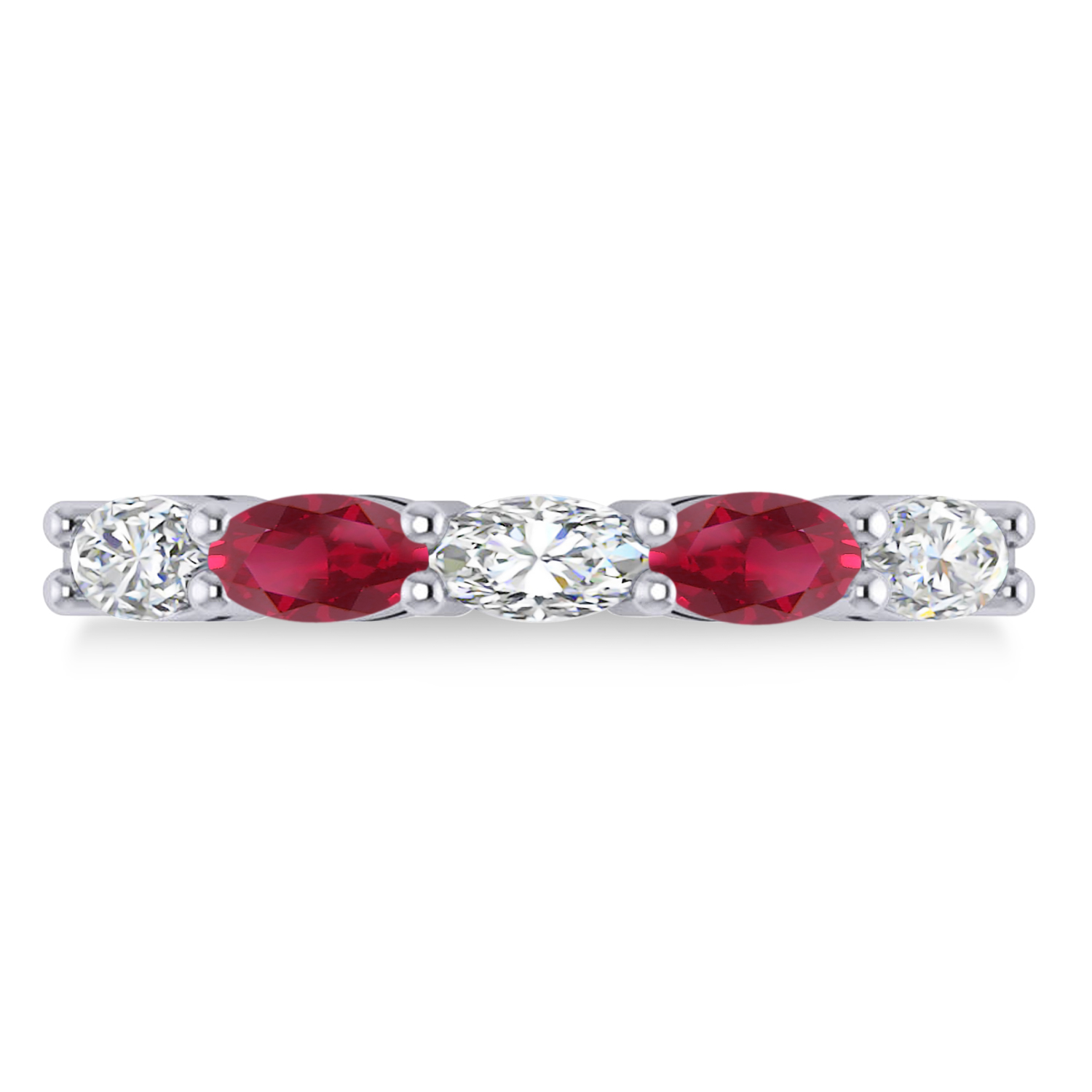 Oval Diamond & Ruby Five Stone Ring 14k White Gold (1.25ct)