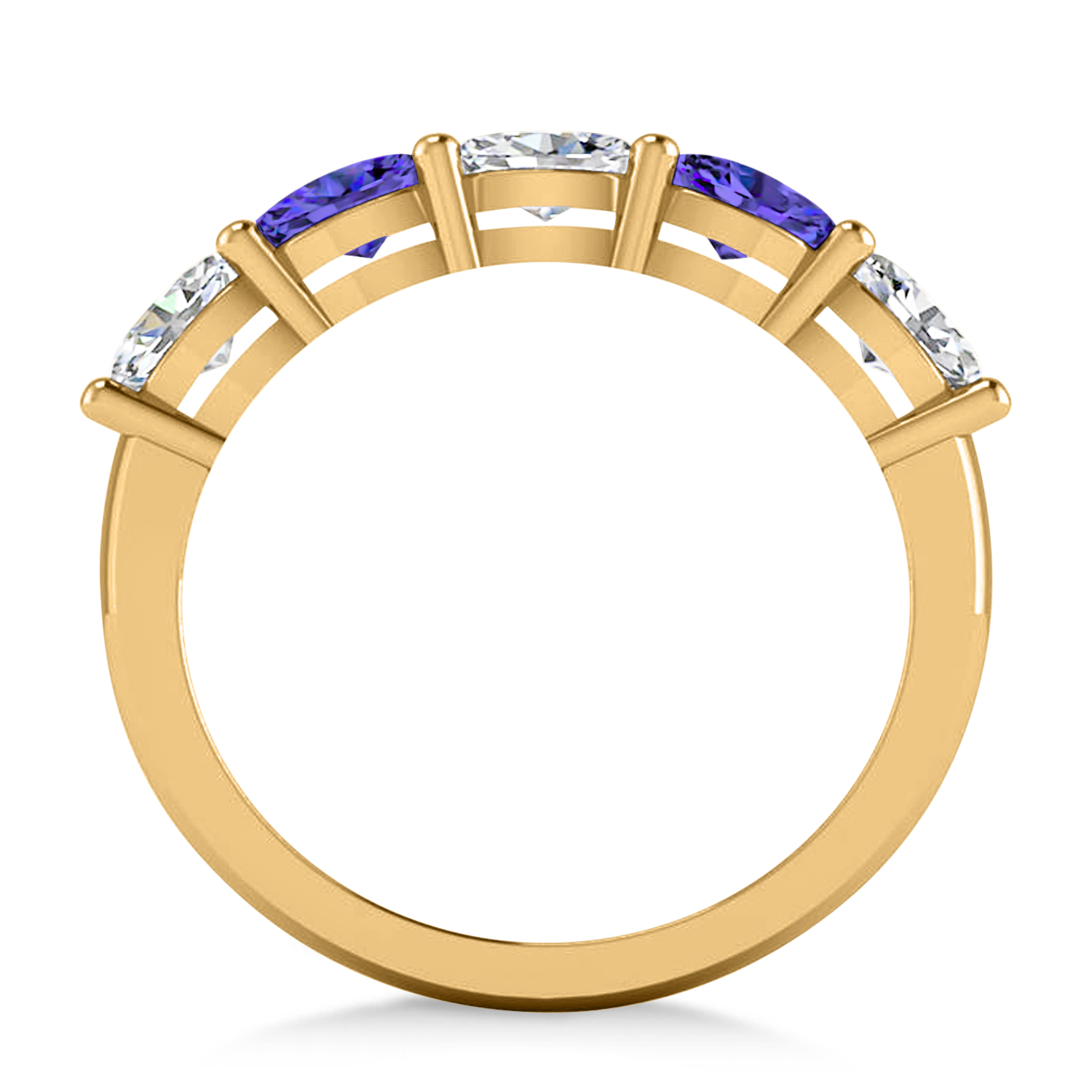 Oval Diamond & Tanzanite Five Stone Ring 14k Yellow Gold (1.25ct)