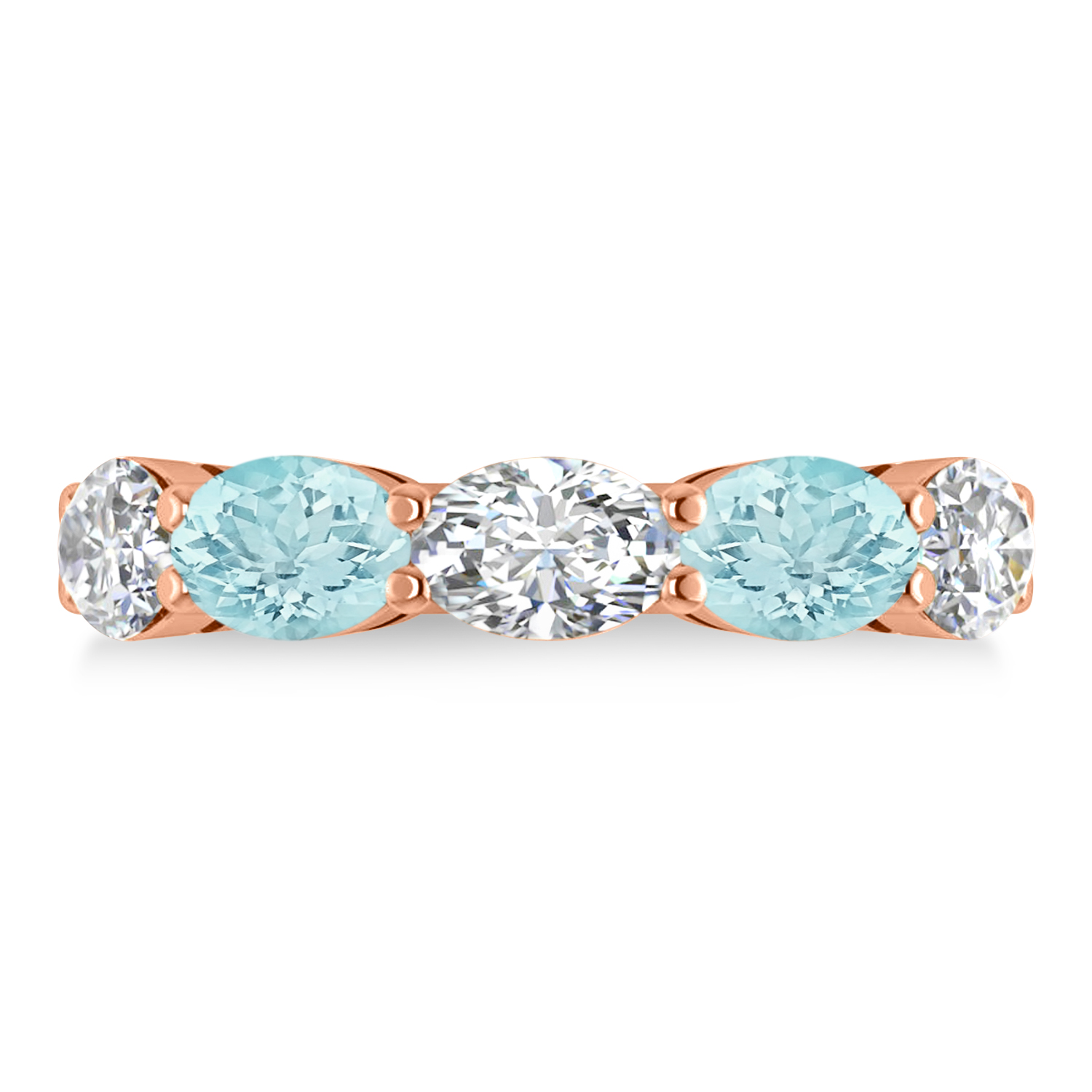 Oval Diamond & Aquamarine Five Stone Ring 14k Rose Gold (4.50ct)